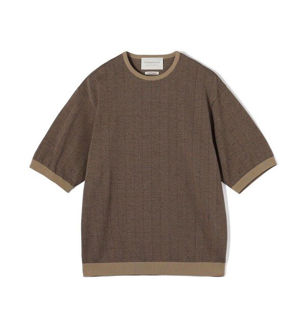 TOMORROWLAND MENS「TOMORROWLAND tricot ヘリンボーン柄 強撚ハイゲージコットンニットTシャツ」|ニット・セーター|44 ブラウン系