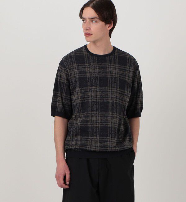TOMORROWLAND MENS「TOMORROWLAND tricot チェック柄 強撚ハイゲージコットンニットTシャツ」|ニット・セーター|