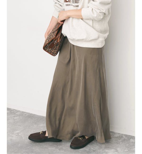 Spick and Span「《追加》ウォッシャブルキュプラフレアスカート」|スカート|カーキ