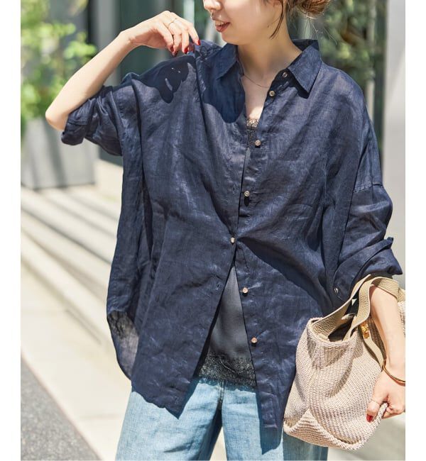 Spick and Span「《全15色 / 追加》 80リネンカシュクール ビッグシャツ」|シャツ・ブラウス|