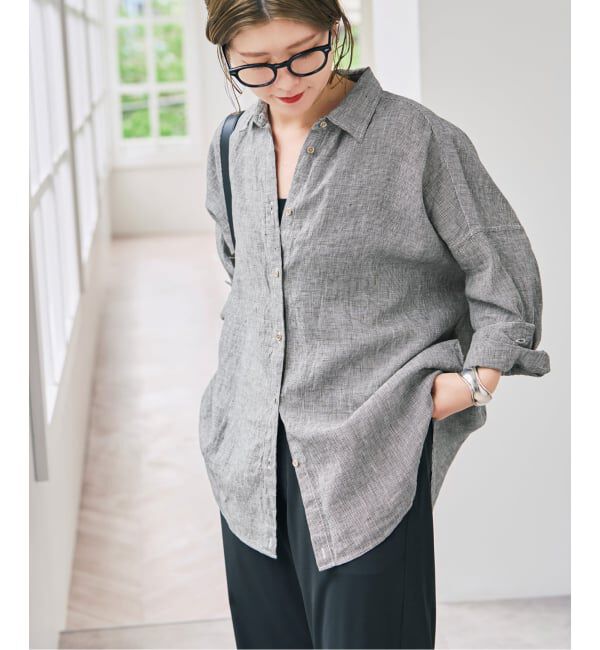 Spick and Span「《全15色 / 追加》 80リネンカシュクール ビッグシャツ」|シャツ・ブラウス|
