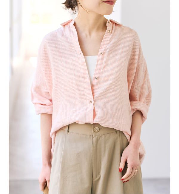 Spick and Span「《全15色 / 追加》 80リネンカシュクール ビッグシャツ」|シャツ・ブラウス|
