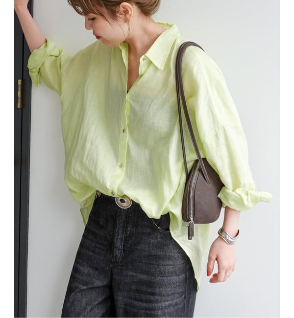 Spick and Span「《全15色 / 追加》 80リネンカシュクール ビッグシャツ」|シャツ・ブラウス|イエロー B