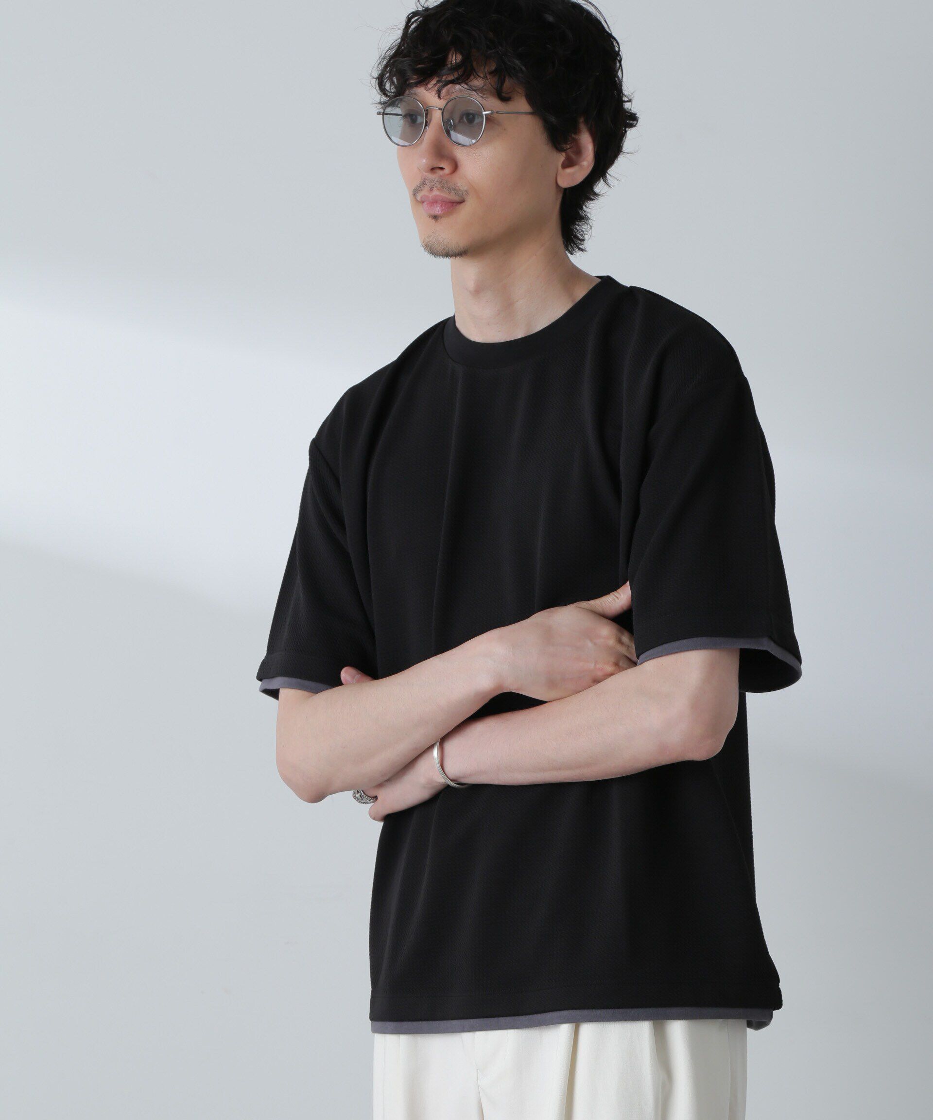 nano･universe「ジャガードフェイクレイヤードTシャツ 半袖」|Tシャツ・カットソー|