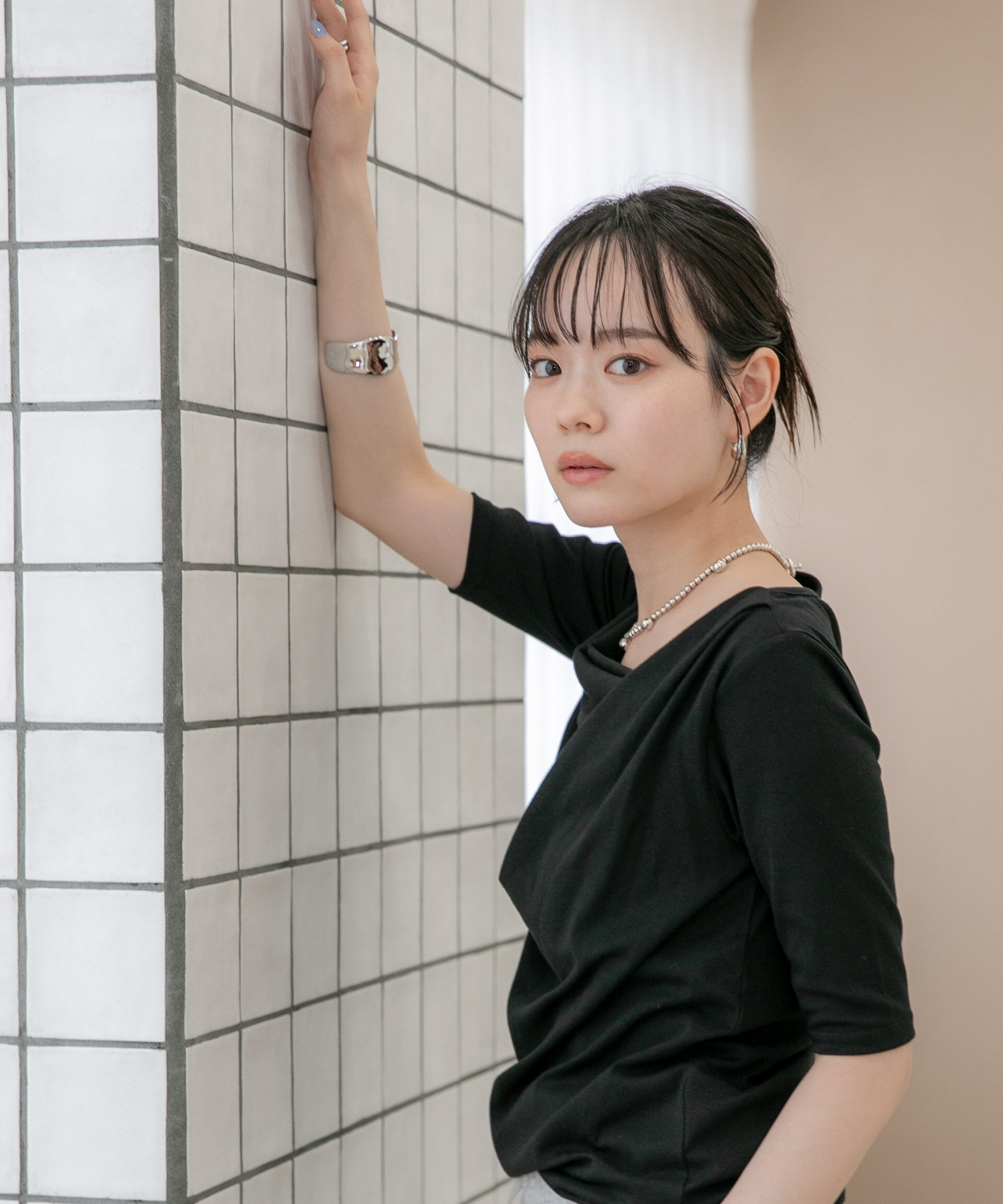 NANO universe「WEB限定/タックアシメフライスカットデザイントップス」|Tシャツ・カットソー|
