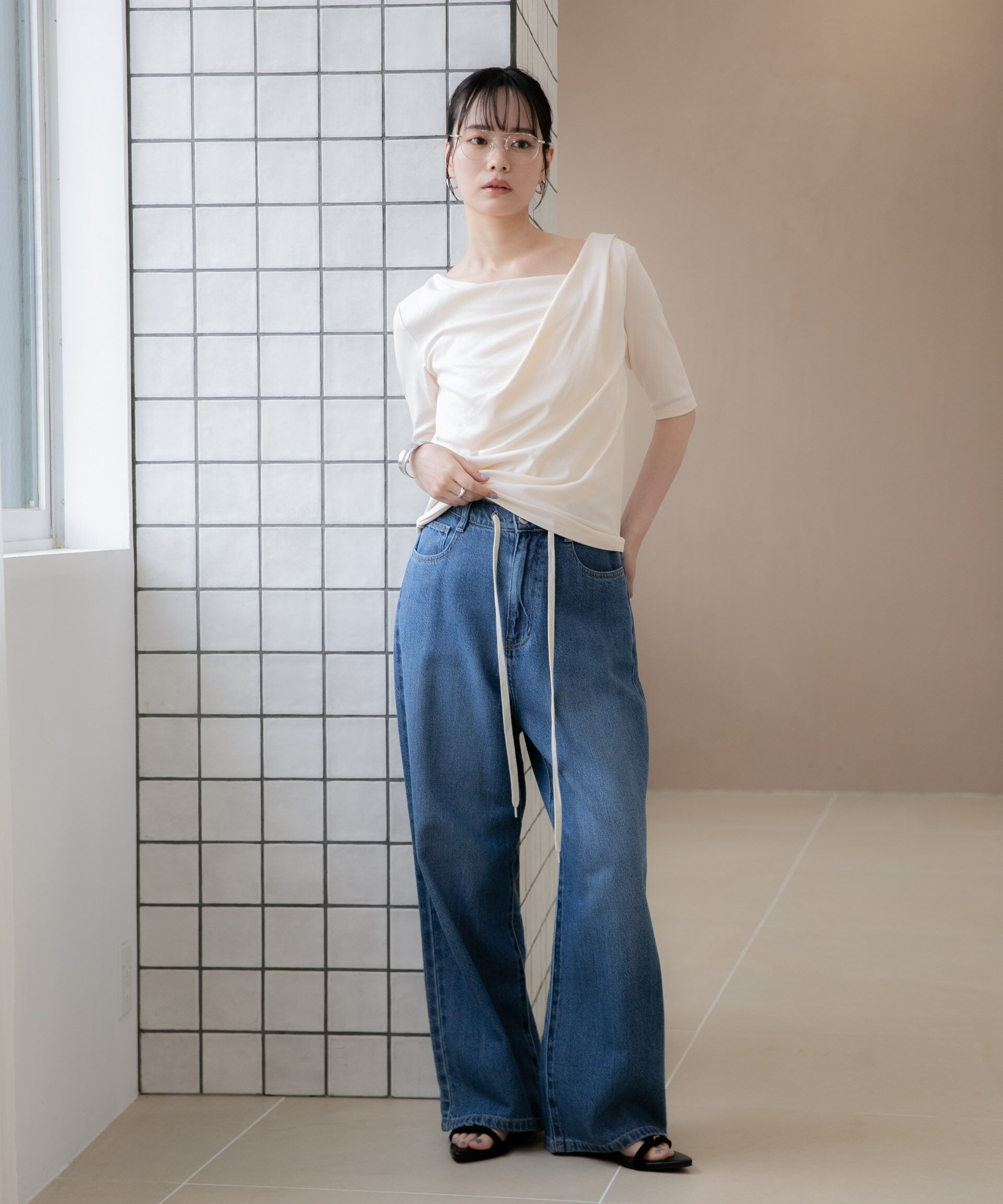 NANO universe「WEB限定/タックアシメフライスカットデザイントップス」|Tシャツ・カットソー|
