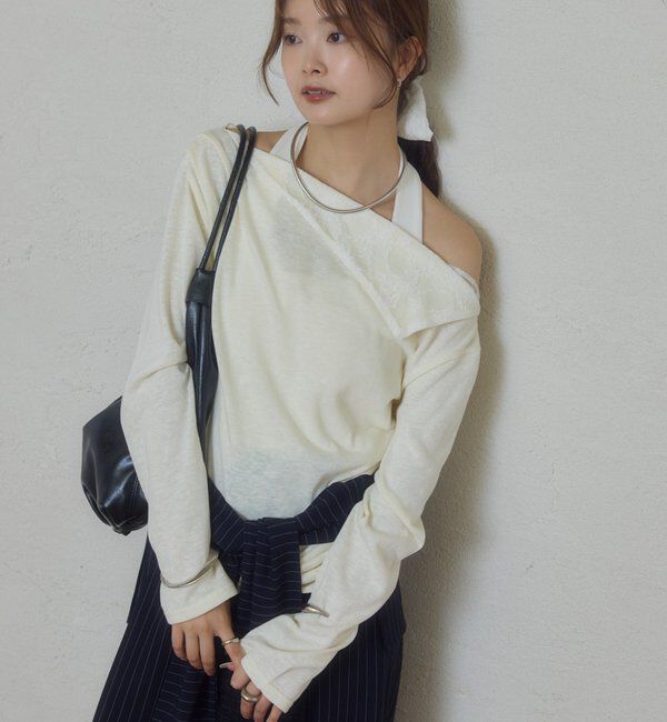  「折り返しオフショルロンT」|Tシャツ・カットソー|オフホワイト