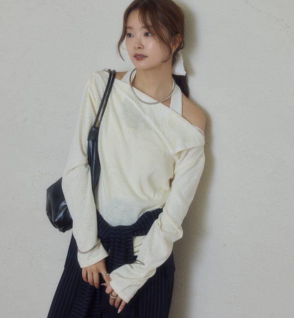  「折り返しオフショルロンT」|Tシャツ・カットソー|
