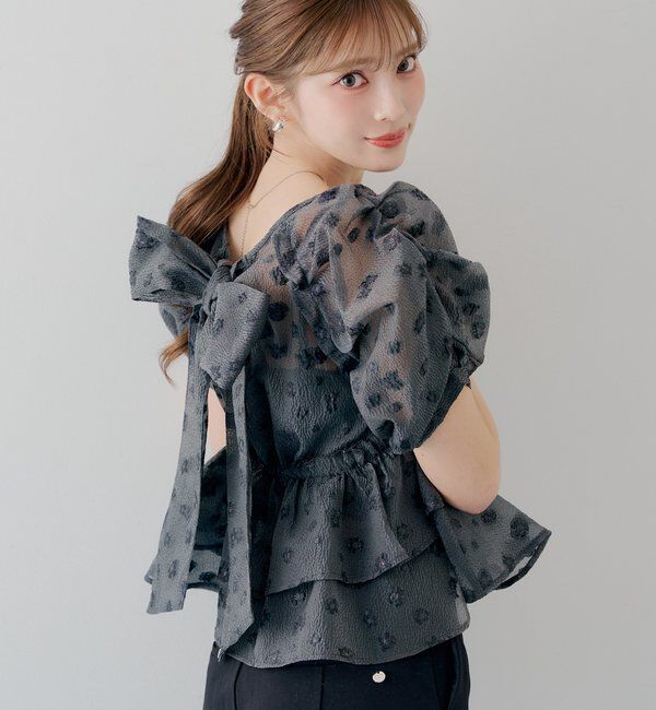  「【SALON by Chico】デザインパフ袖バックリボンペプラムブラウス」|シャツ・ブラウス|ブラックその他2