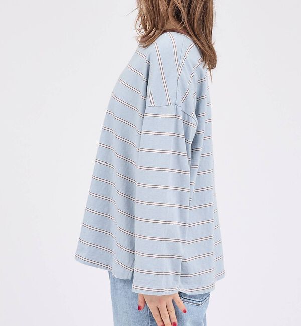 Rouge vif「【Le Melange/ル・メランジュ】マルチボーダーTee/8分袖/クルーネッ」|Tシャツ・カットソー|
