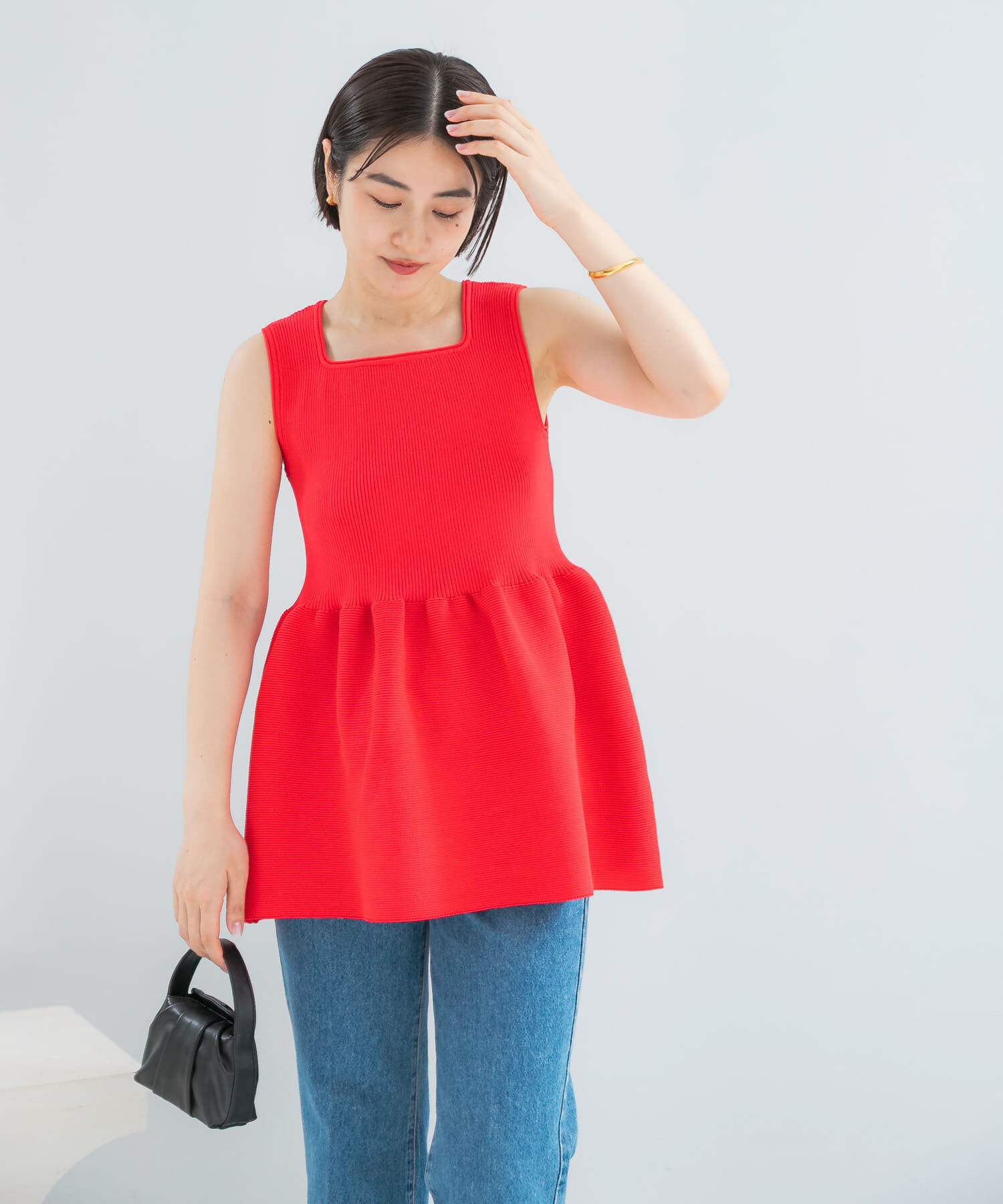 URBAN RESEARCH ROSSO「ウォッシャブルペプラムニットトップス」|ニット・セーター|