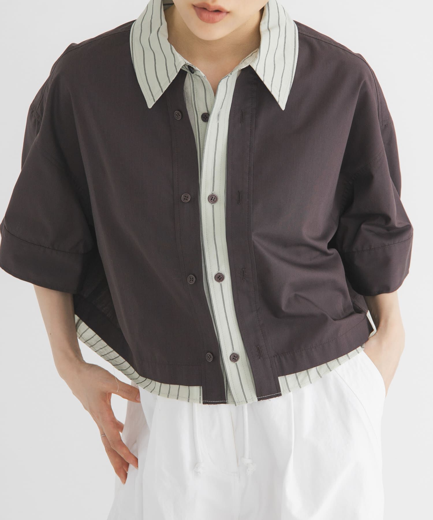  「レイヤードライクBOXシャツ」|シャツ・ブラウス|ブラウン系その他