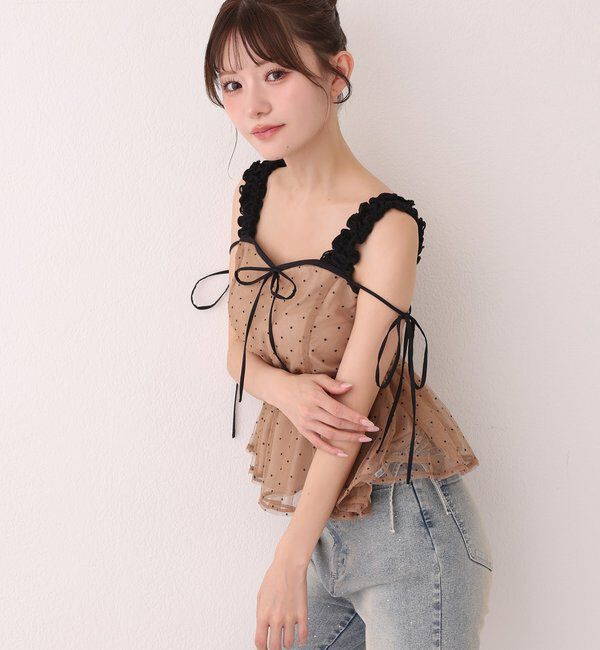  「配色リボンペプラムノースリブラウス」|シャツ・ブラウス|
