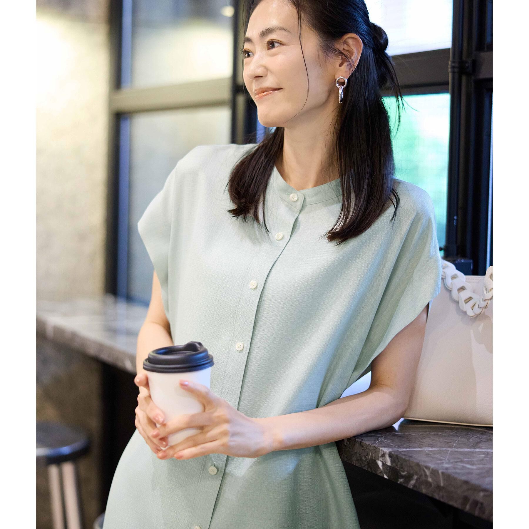Reflect「すっきり見えバンドカラーシャツワンピース」|ワンピース|