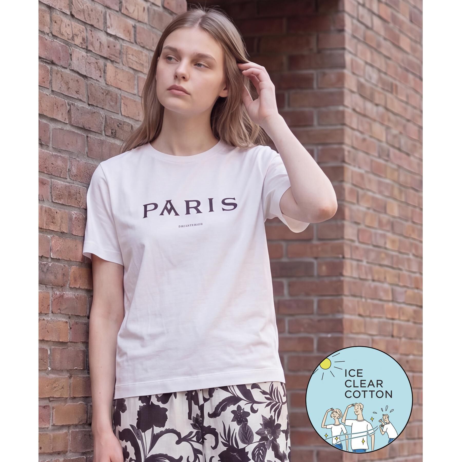 DRESSTERIOR「【接触冷感／抗菌防臭／消臭】アイスクリアコットン PARIS Tシャツ」|Tシャツ・カットソー|ホワイト(001)