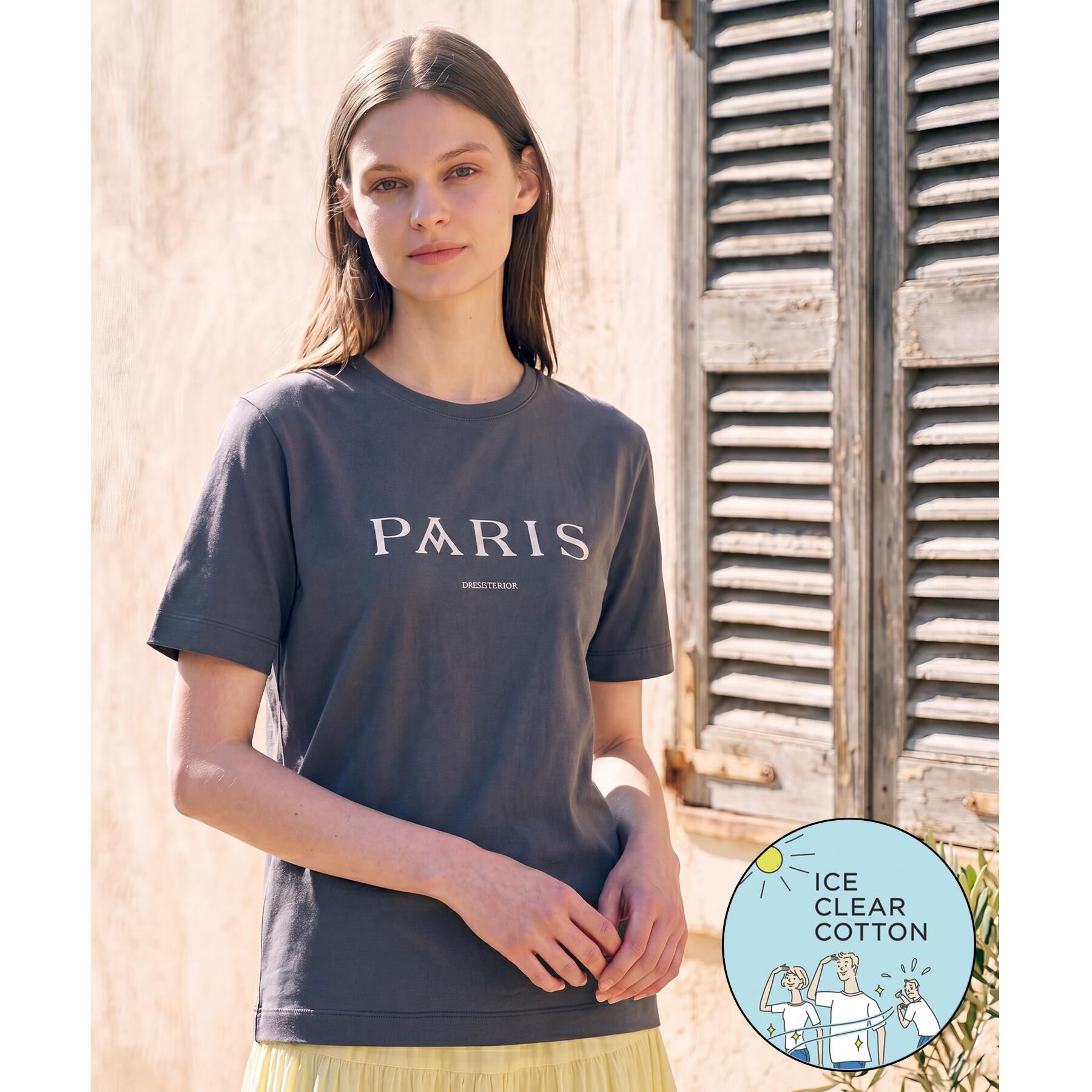 DRESSTERIOR「【接触冷感／抗菌防臭／消臭】アイスクリアコットン PARIS Tシャツ」|Tシャツ・カットソー|チャコールグレー(0