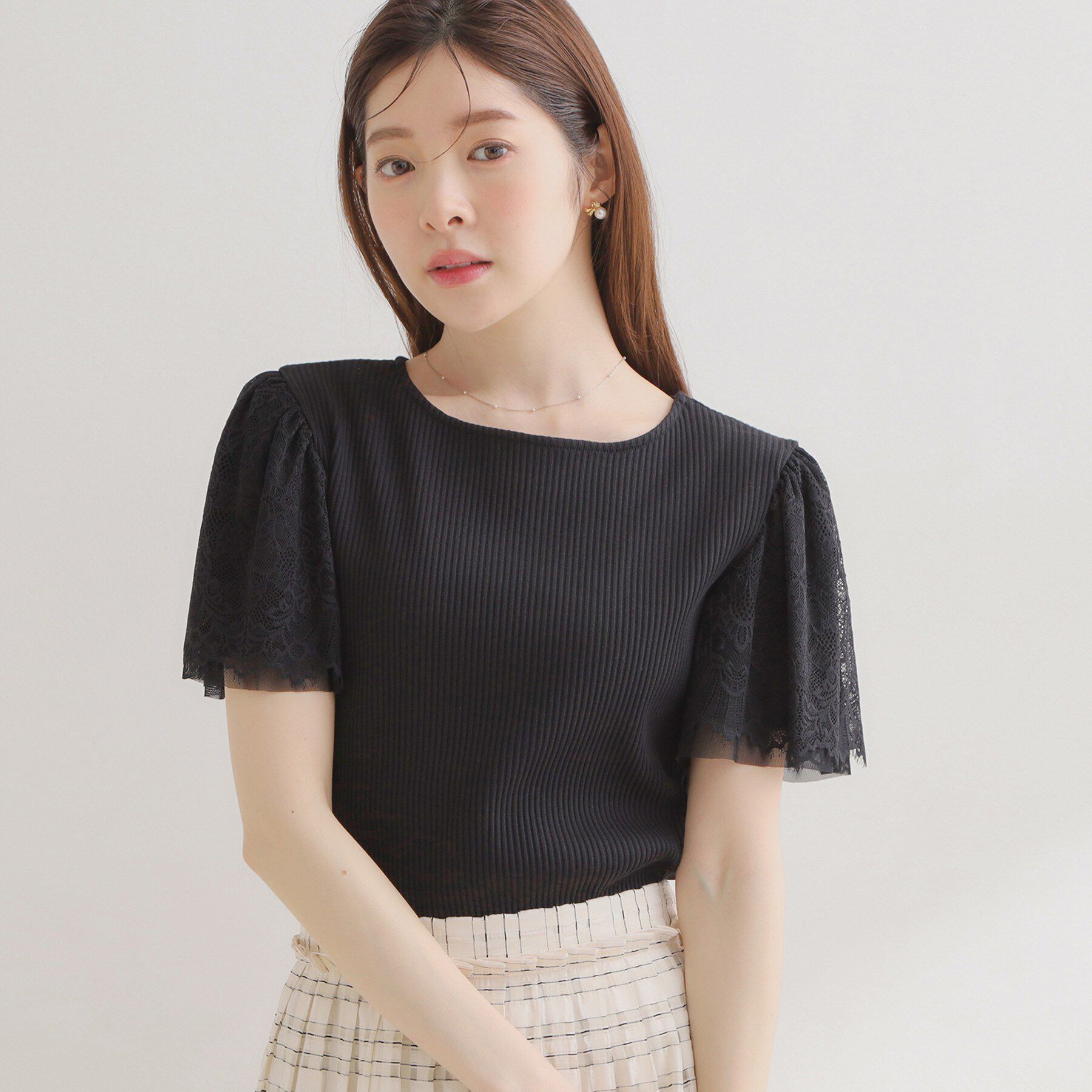 Couture broach「【洗える】袖レース テレコトップス」|Tシャツ・カットソー|