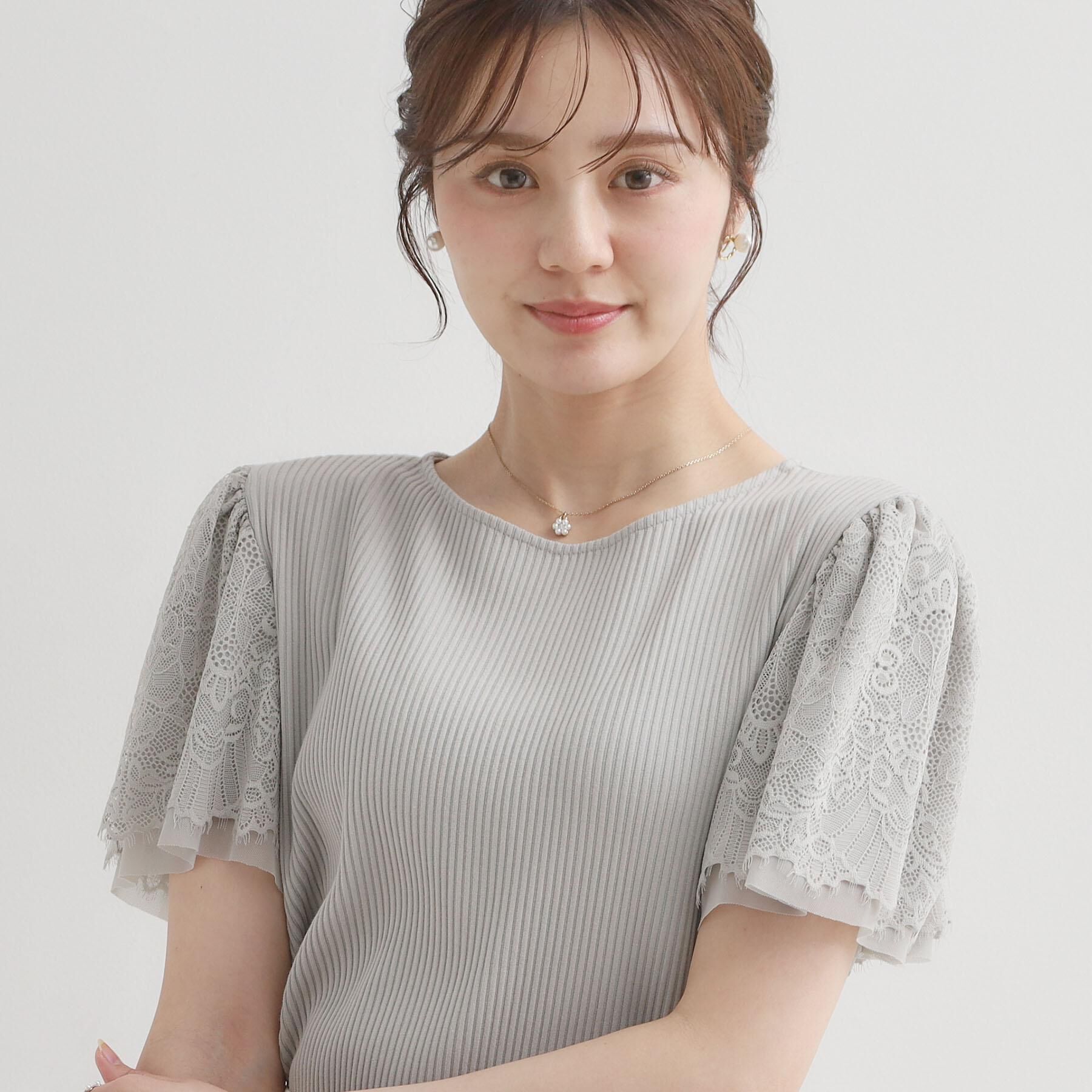 Couture broach「【洗える】袖レース テレコトップス」|Tシャツ・カットソー|