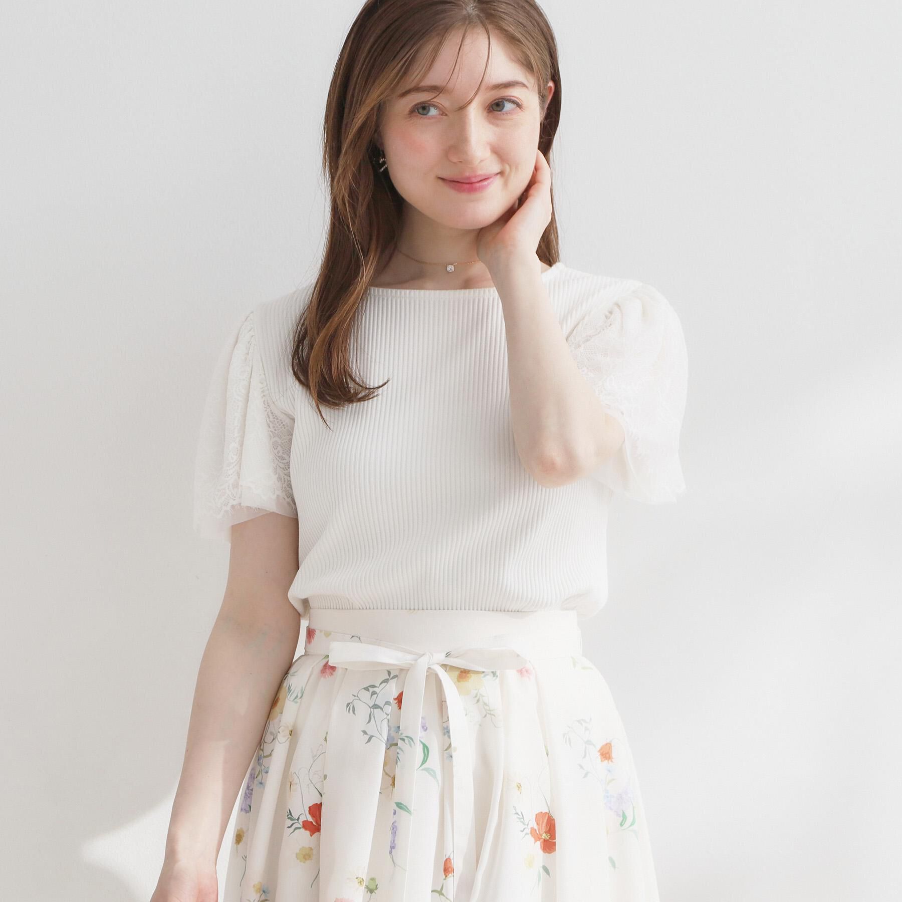 Couture broach「【洗える】袖レース テレコトップス」|Tシャツ・カットソー|