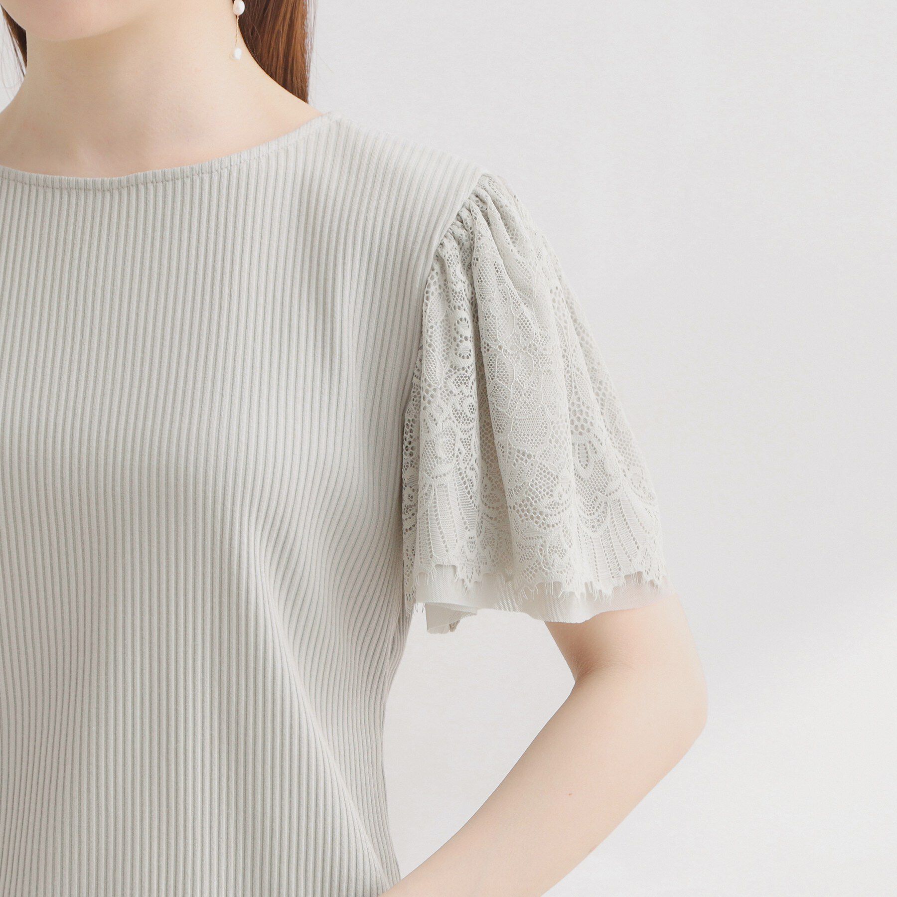 Couture broach「【洗える】袖レース テレコトップス」|Tシャツ・カットソー|