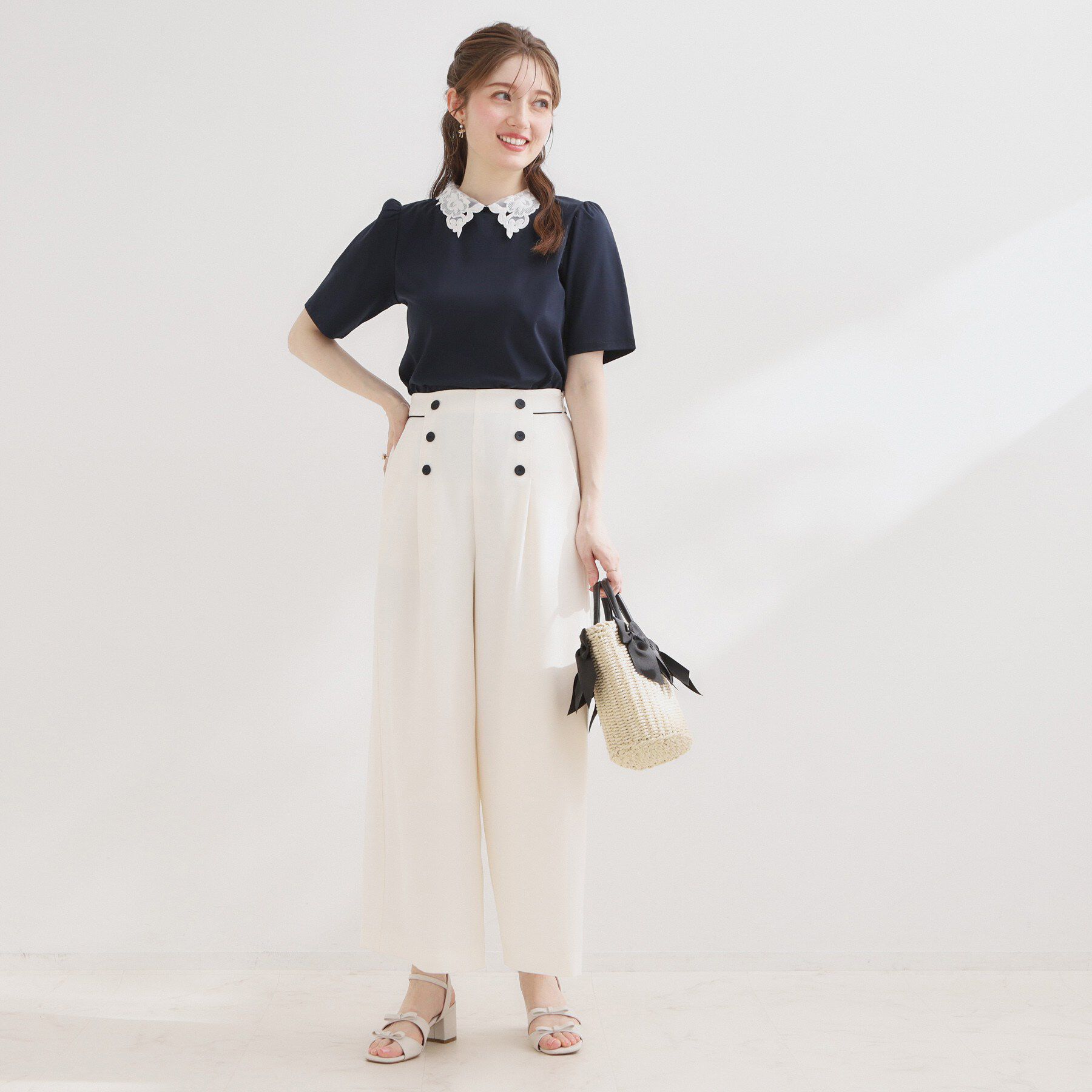 Couture broach「【UVカット・接触冷感・洗える】襟レース トップス」|Tシャツ・カットソー|