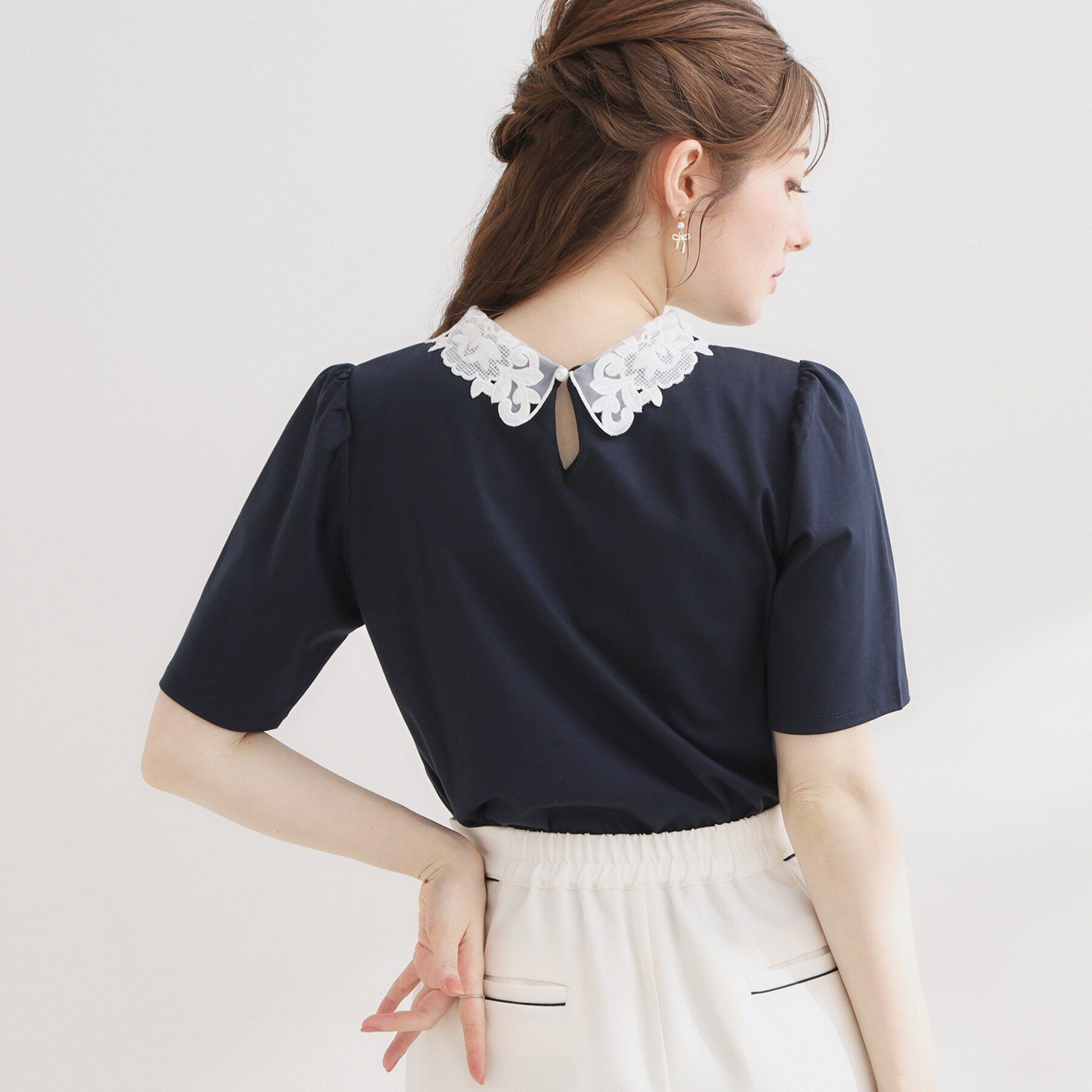 Couture broach「【UVカット・接触冷感・洗える】襟レース トップス」|Tシャツ・カットソー|
