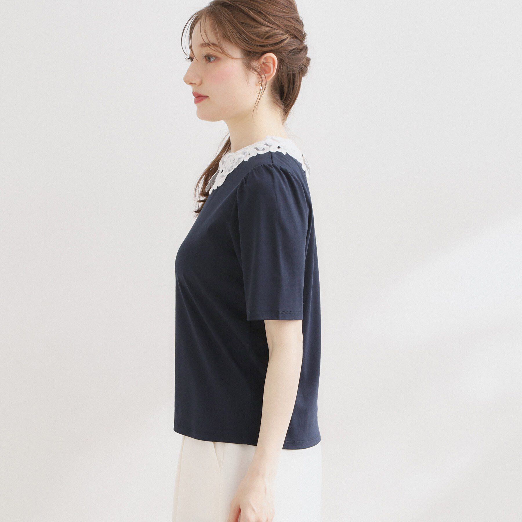 Couture broach「【UVカット・接触冷感・洗える】襟レース トップス」|Tシャツ・カットソー|