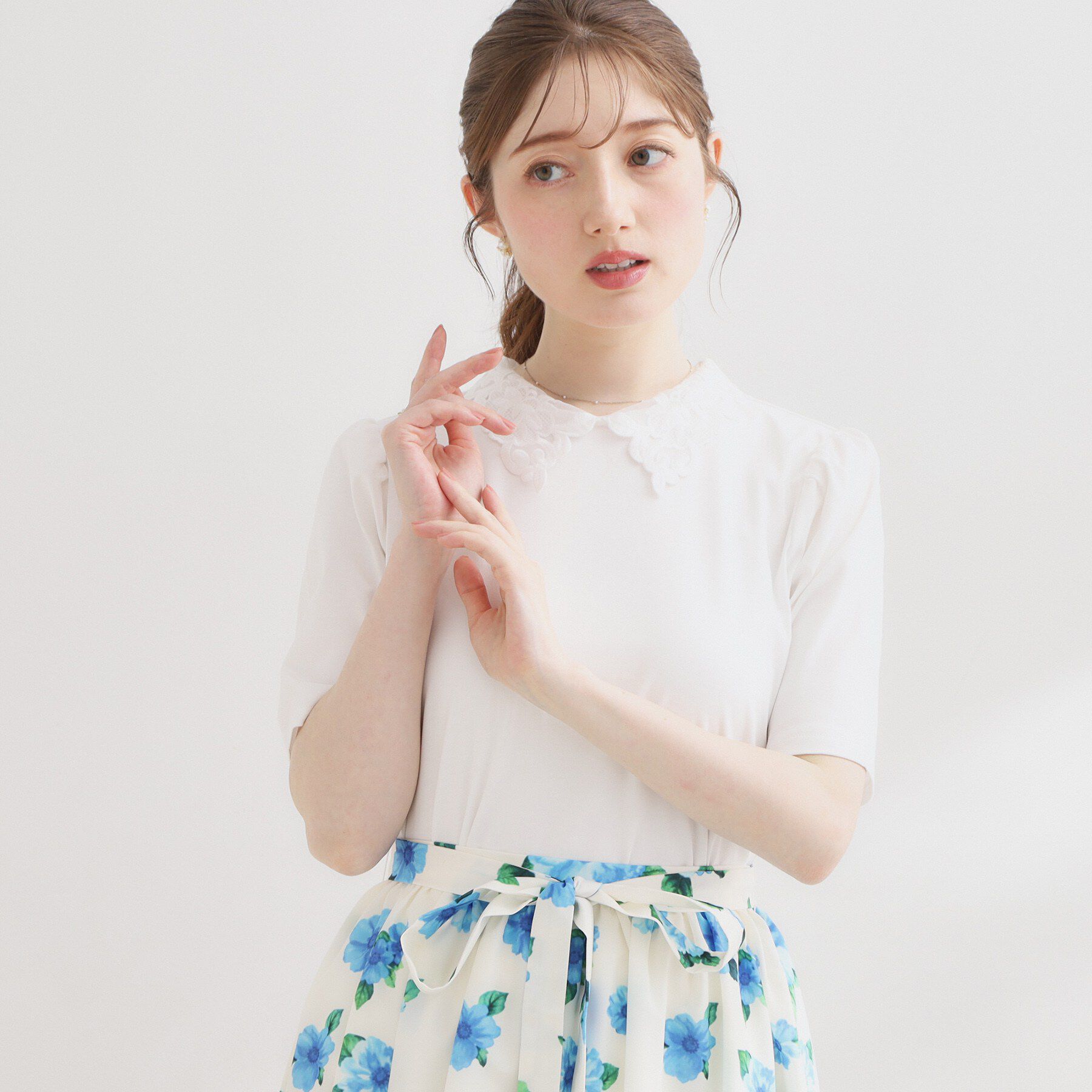 Couture broach「【UVカット・接触冷感・洗える】襟レース トップス」|Tシャツ・カットソー|