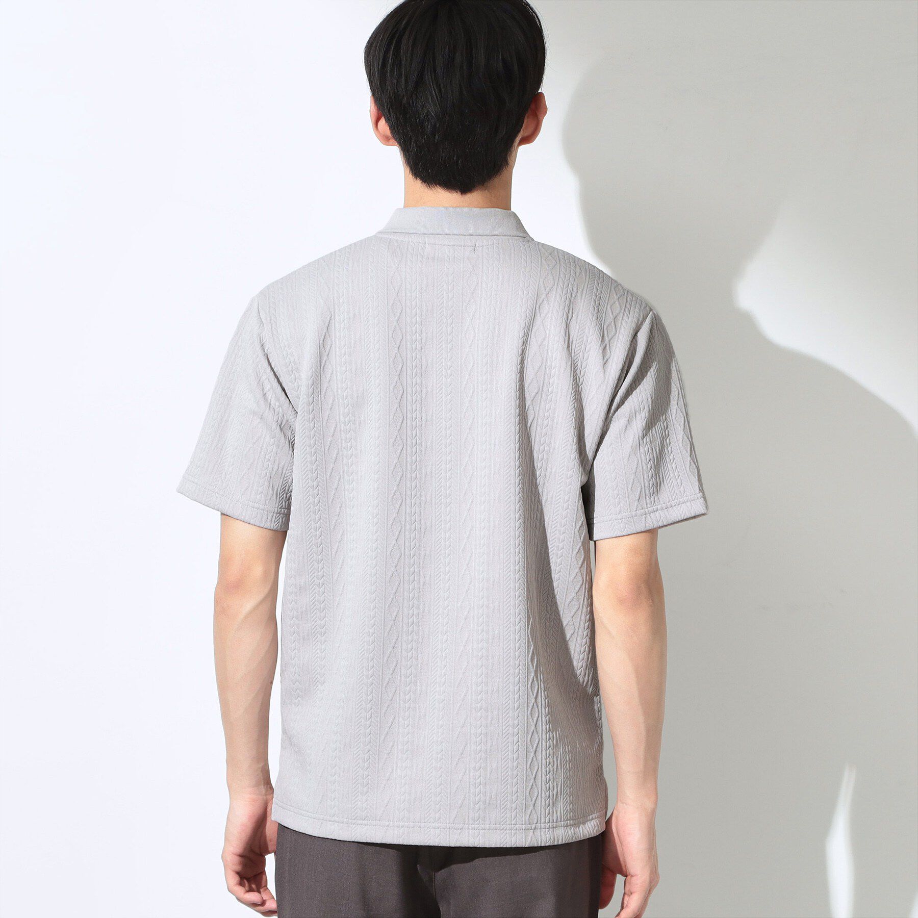 THE SHOP TK「【シンプルすぎない大人の表情】ケーブルフクレポロシャツ 吸水速乾/UVケア/洗濯機OK」|ポロシャツ|
