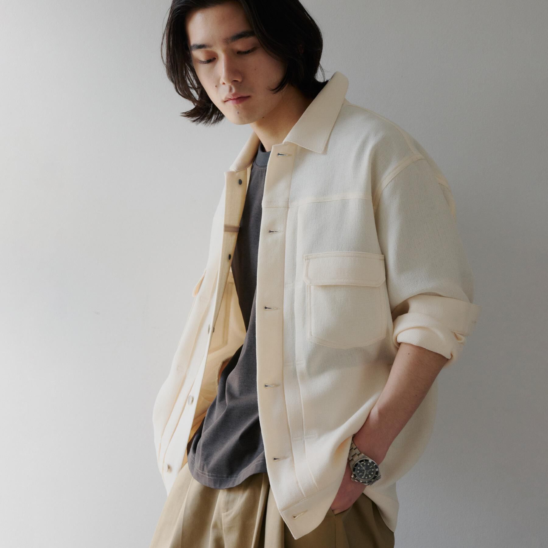 THE SHOP TK「パナマメッシュ シャツブルゾン 洗濯機OK／セットアップ可」|ブルゾン・スタジャン|