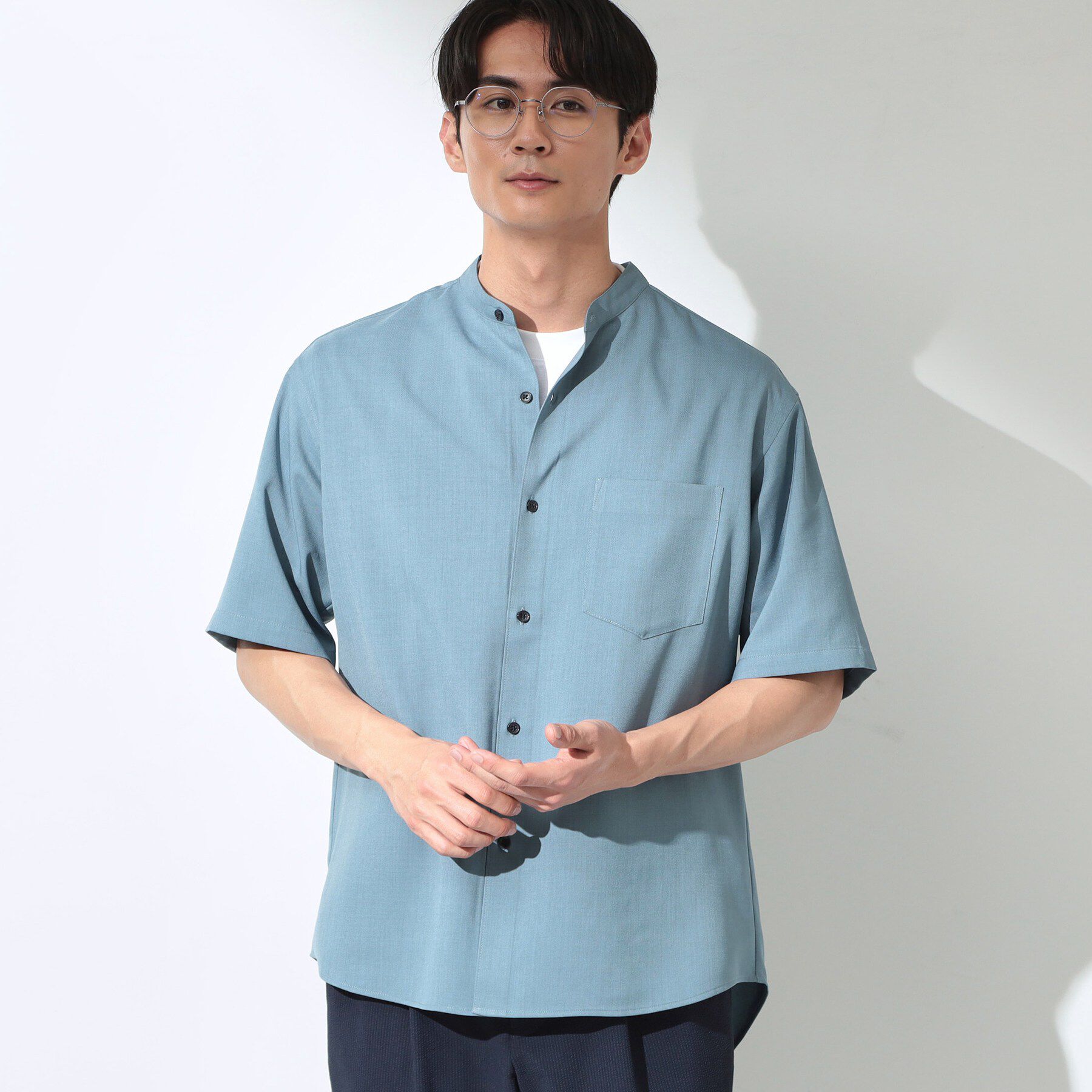 THE SHOP TK「LITE TEX バンドカラー半袖シャツ 接触冷感/吸水速乾/UVカット/アンチピリング/イージーケ」|シャツ・ブラウス|
