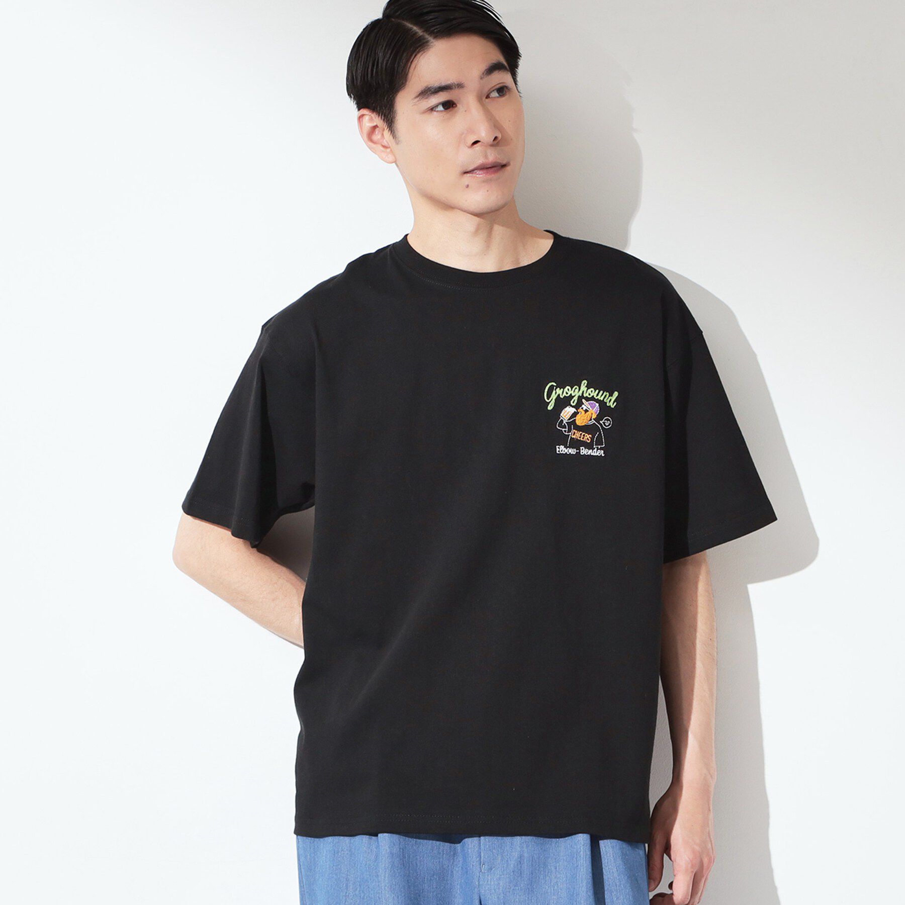 THE SHOP TK「ヒゲオジ サガラ刺繍 半袖Tシャツ 【洗濯機OK】」|Tシャツ・カットソー|ブラック(019)