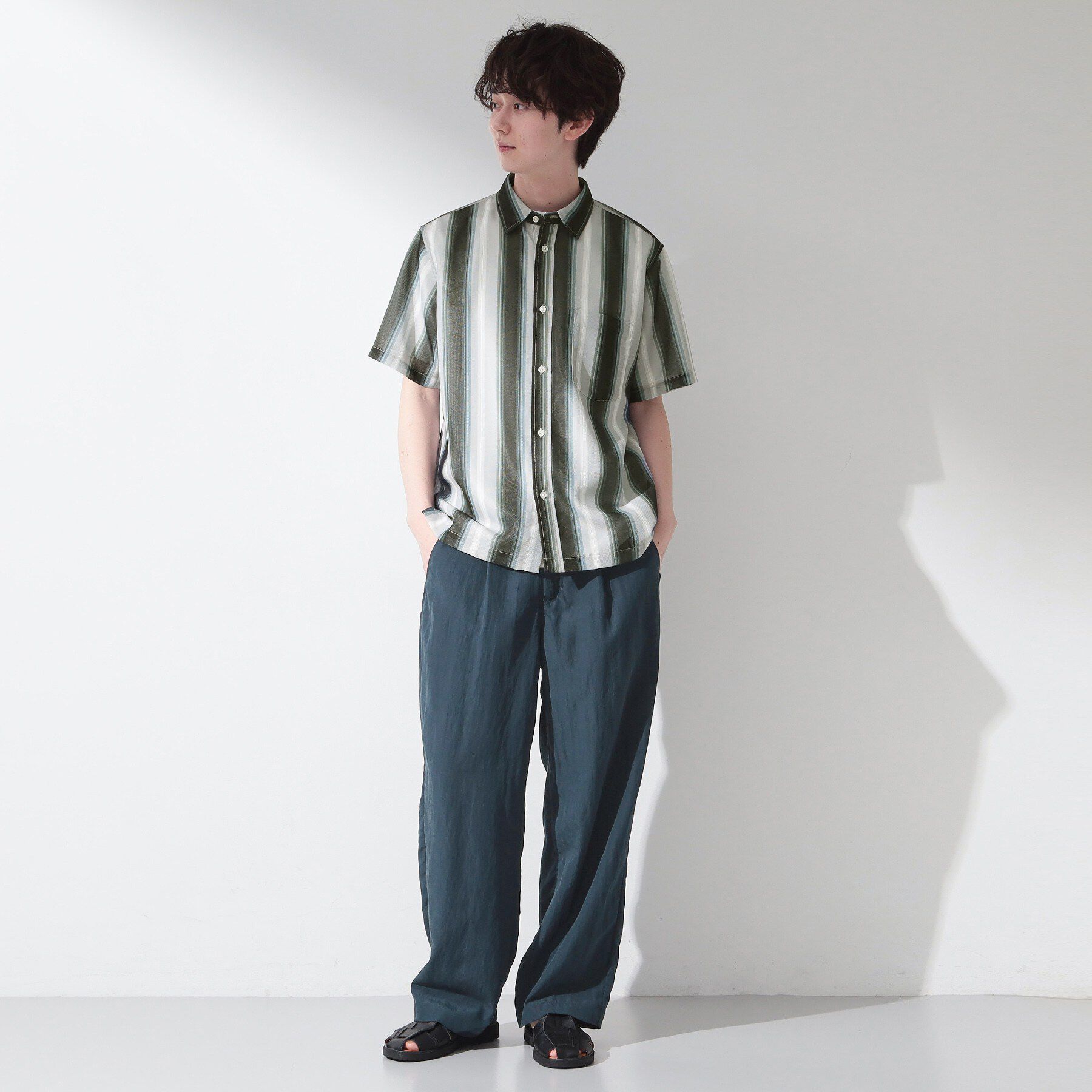 THE SHOP TK「メッシュ ストライプ半袖シャツ 洗濯機OK／通気性◎」|シャツ・ブラウス|