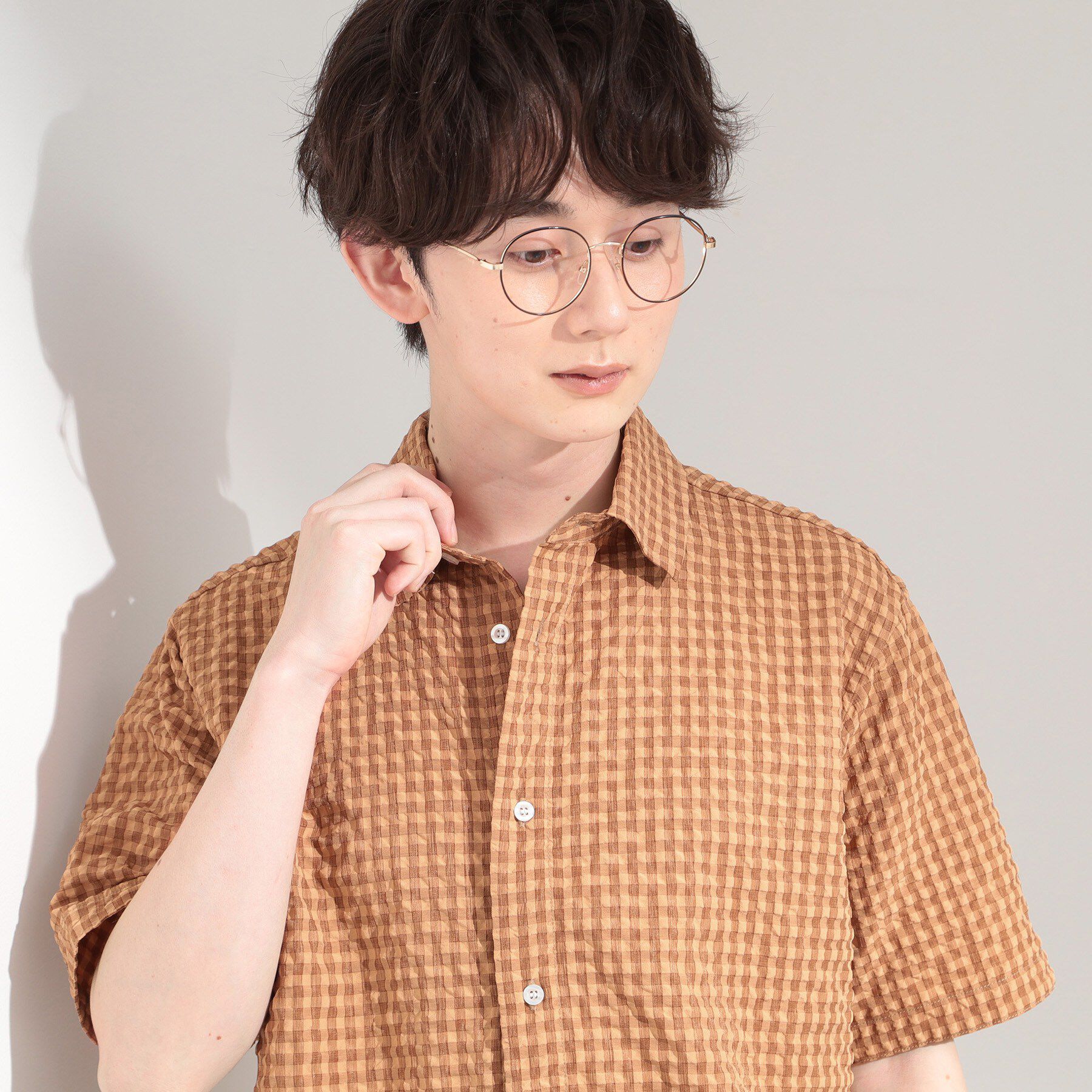 THE SHOP TK「サッカー ギンガムチェック 半袖シャツ 洗濯機OK」|シャツ・ブラウス|