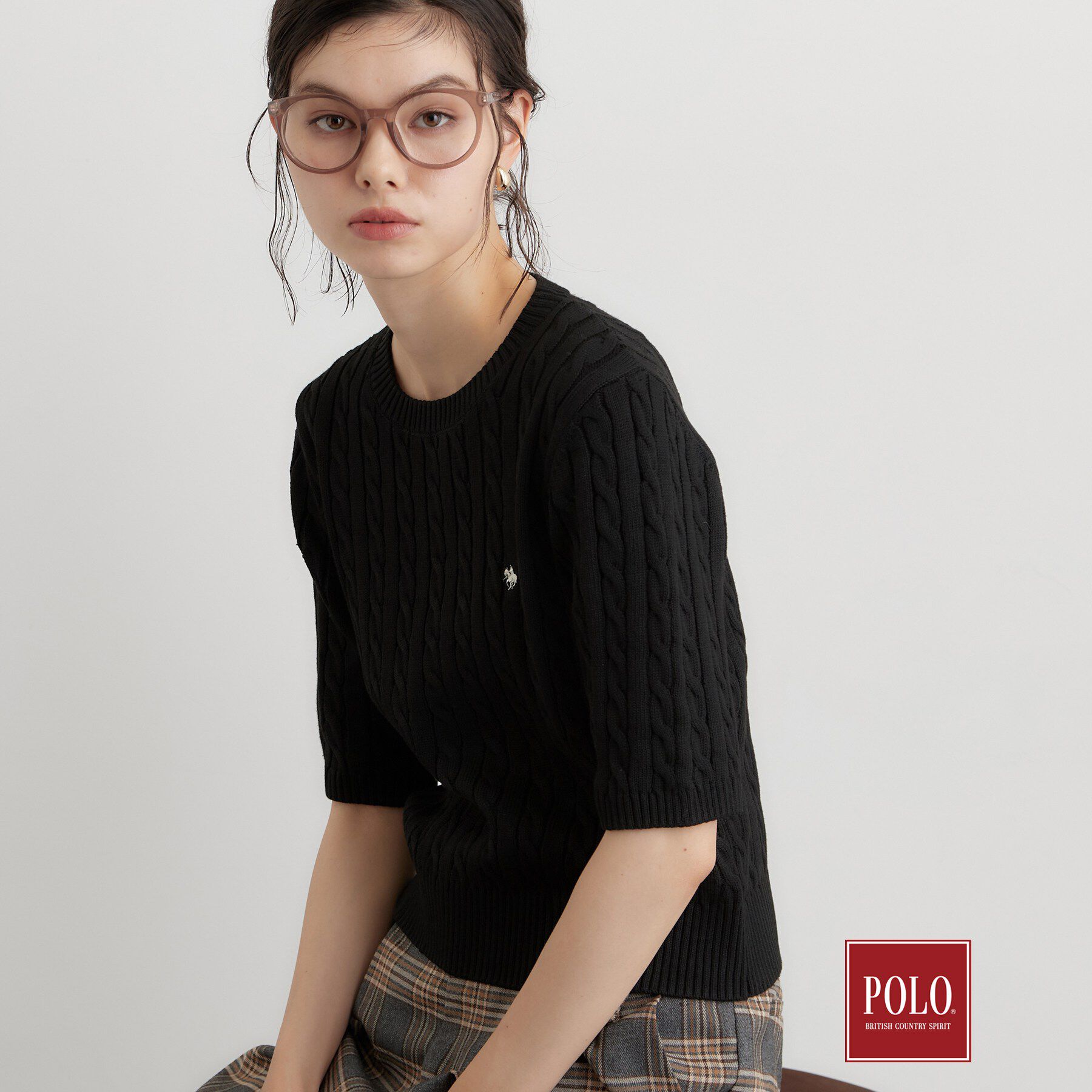 THE SHOP TK「POLO BCS/ケーブル半袖ニット」|ニット・セーター|