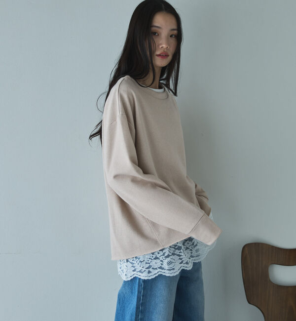 Doux archives「ボートネックラメ裏毛長袖プルオーバー」|Tシャツ・カットソー|PINK
