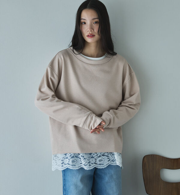Doux archives「ボートネックラメ裏毛長袖プルオーバー」|Tシャツ・カットソー|