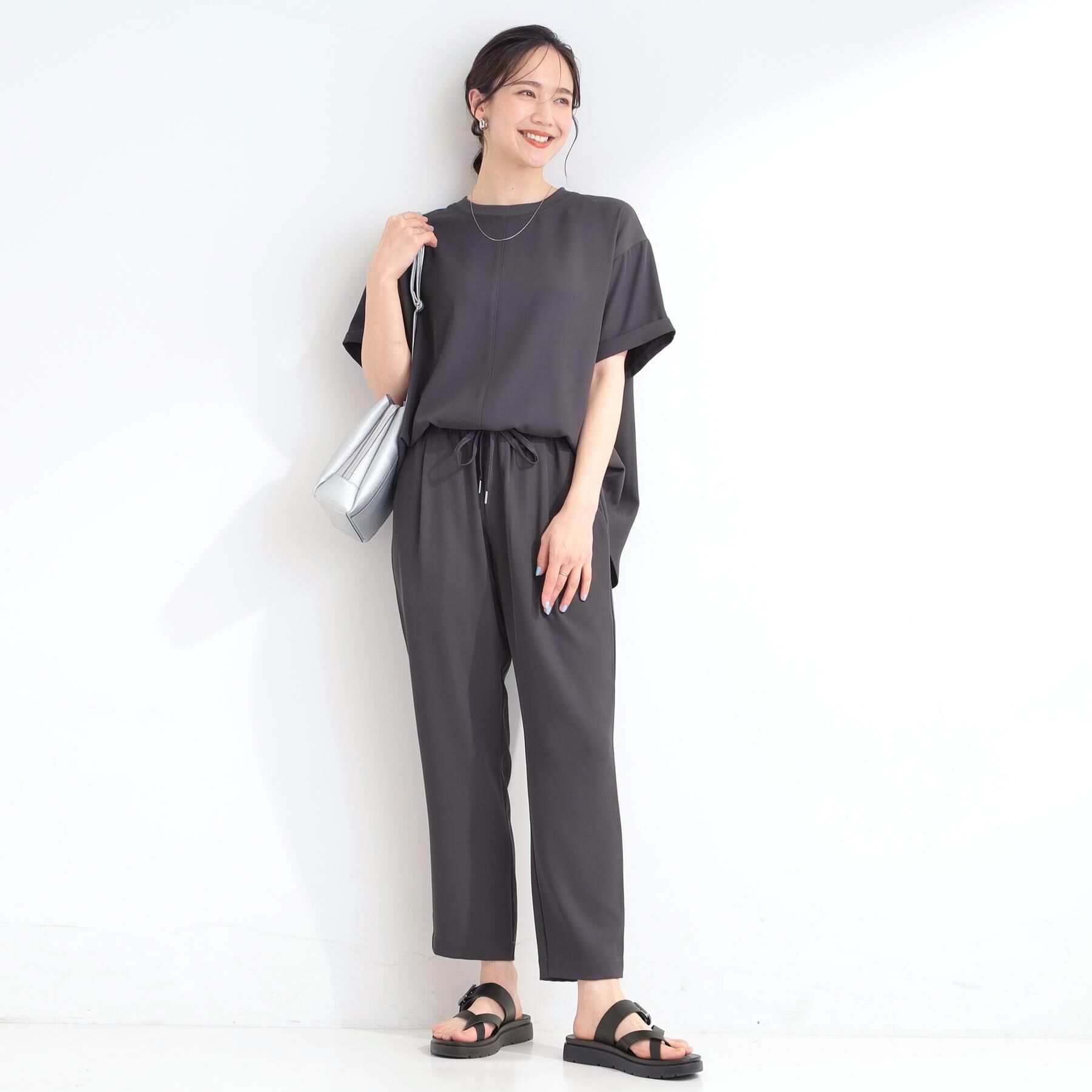 SHOO･LA･RUE「【ひんやり/UV/SS-3L/セットアップ可】さらさらぷるん イージーテーパードパンツ」|その他|