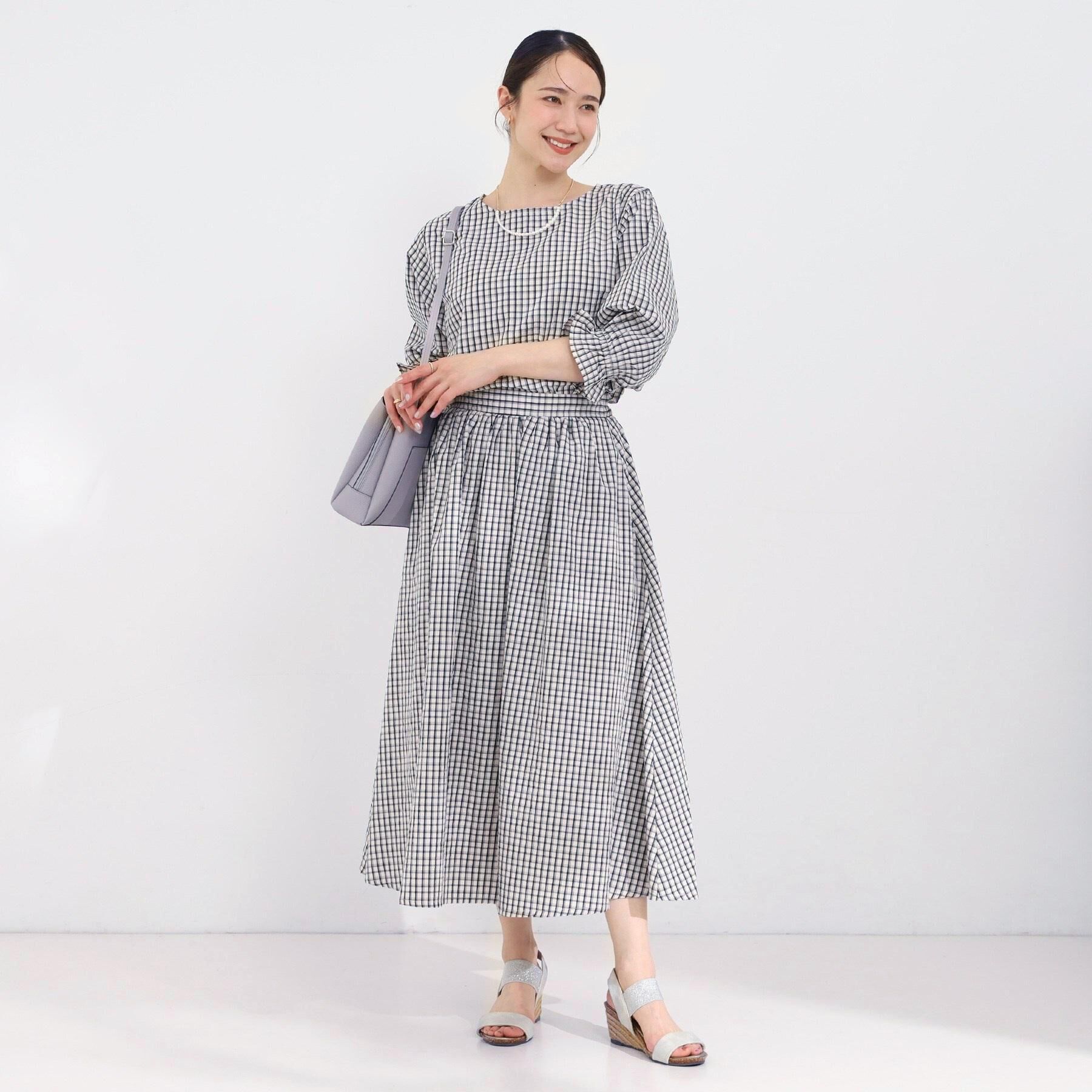 SHOO･LA･RUE「【セットアップ可/洗濯機可】上品チェックが好印象 ゆるさら6分袖ブラウス」|シャツ・ブラウス|