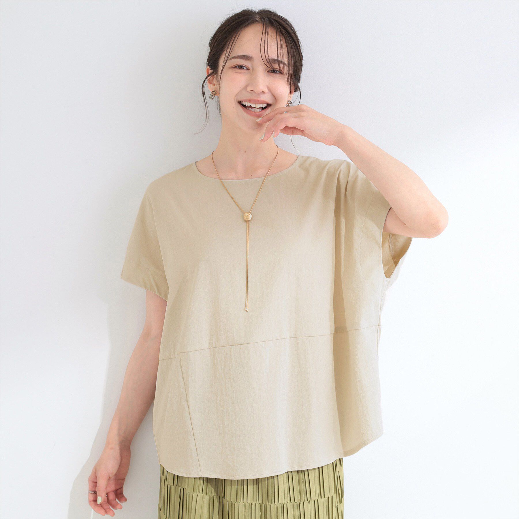 SHOO･LA･RUE「【洗濯機可/セットアップ可】軽凛(かろりん) シンプル上品 ひんやり切替コクーントップス」|Tシャツ・カットソー|