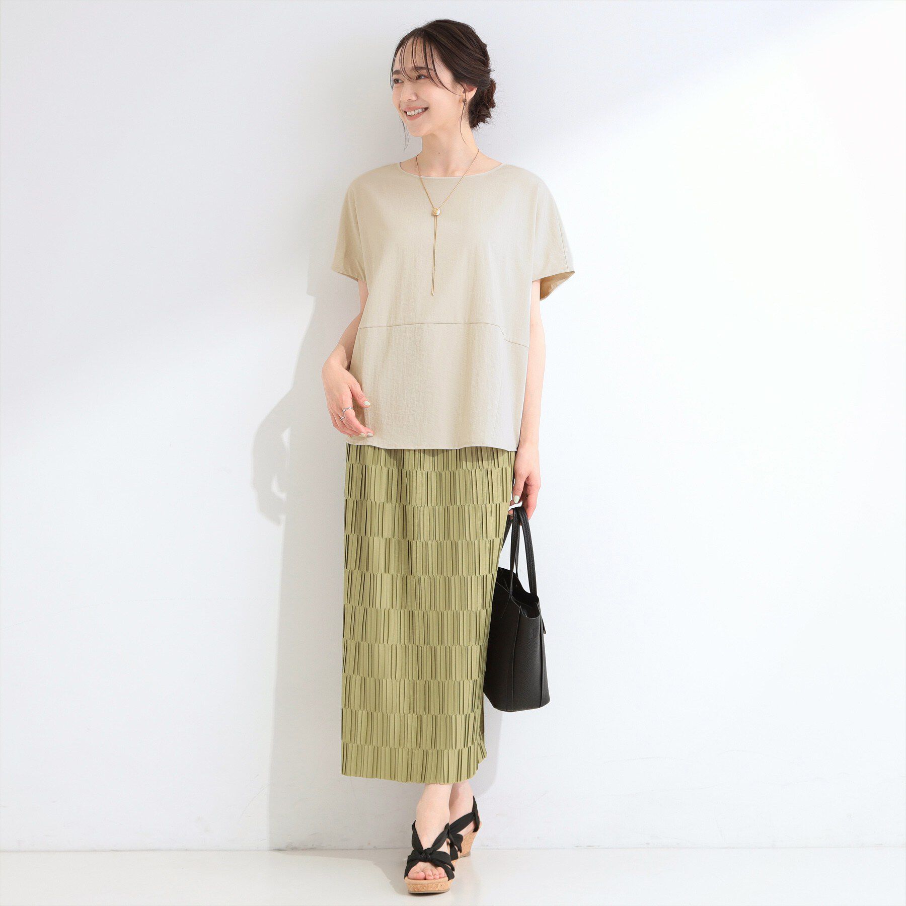 SHOO･LA･RUE「【洗濯機可/セットアップ可】軽凛(かろりん) シンプル上品 ひんやり切替コクーントップス」|Tシャツ・カットソー|