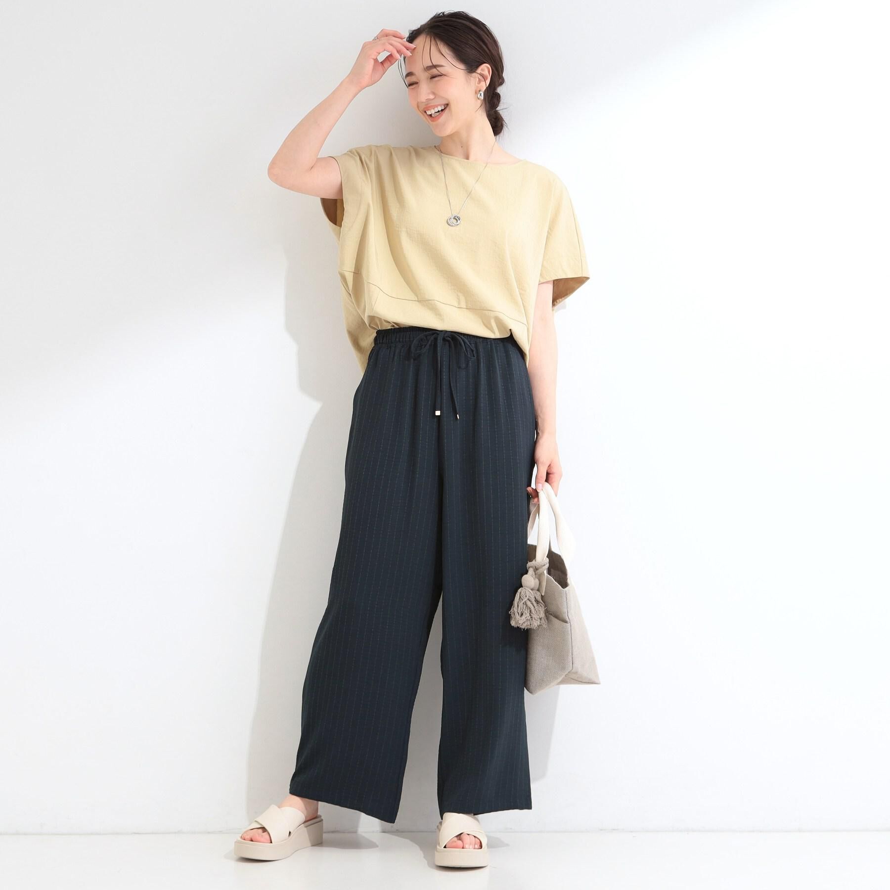 SHOO･LA･RUE「【洗濯機可/セットアップ可】軽凛(かろりん) シンプル上品 ひんやり切替コクーントップス」|Tシャツ・カットソー|