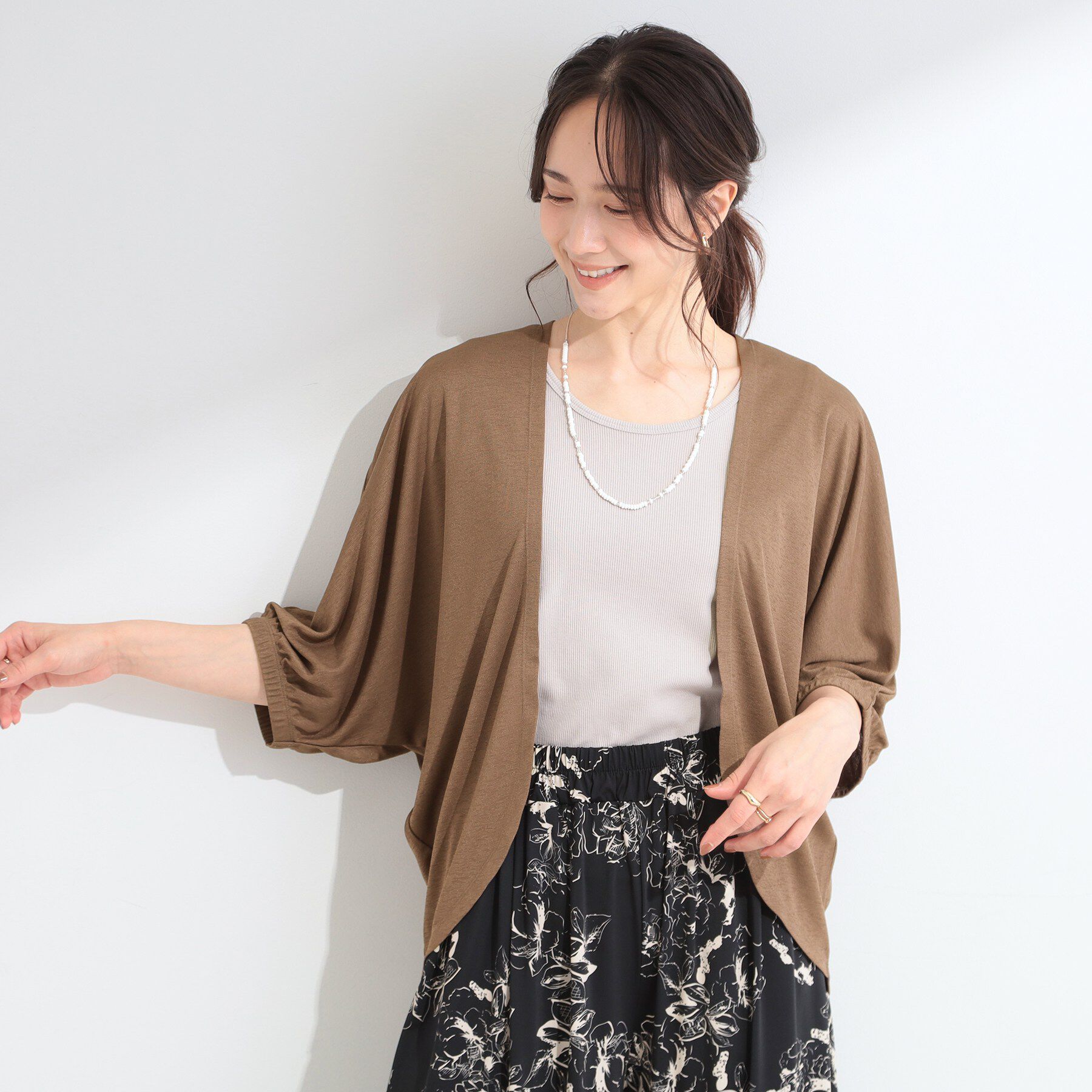 SHOO･LA･RUE「【ひんやり/UV/体型カバー】冷房対策にも さらとろ 5分袖ドルマンカーディガン」|カーディガン|