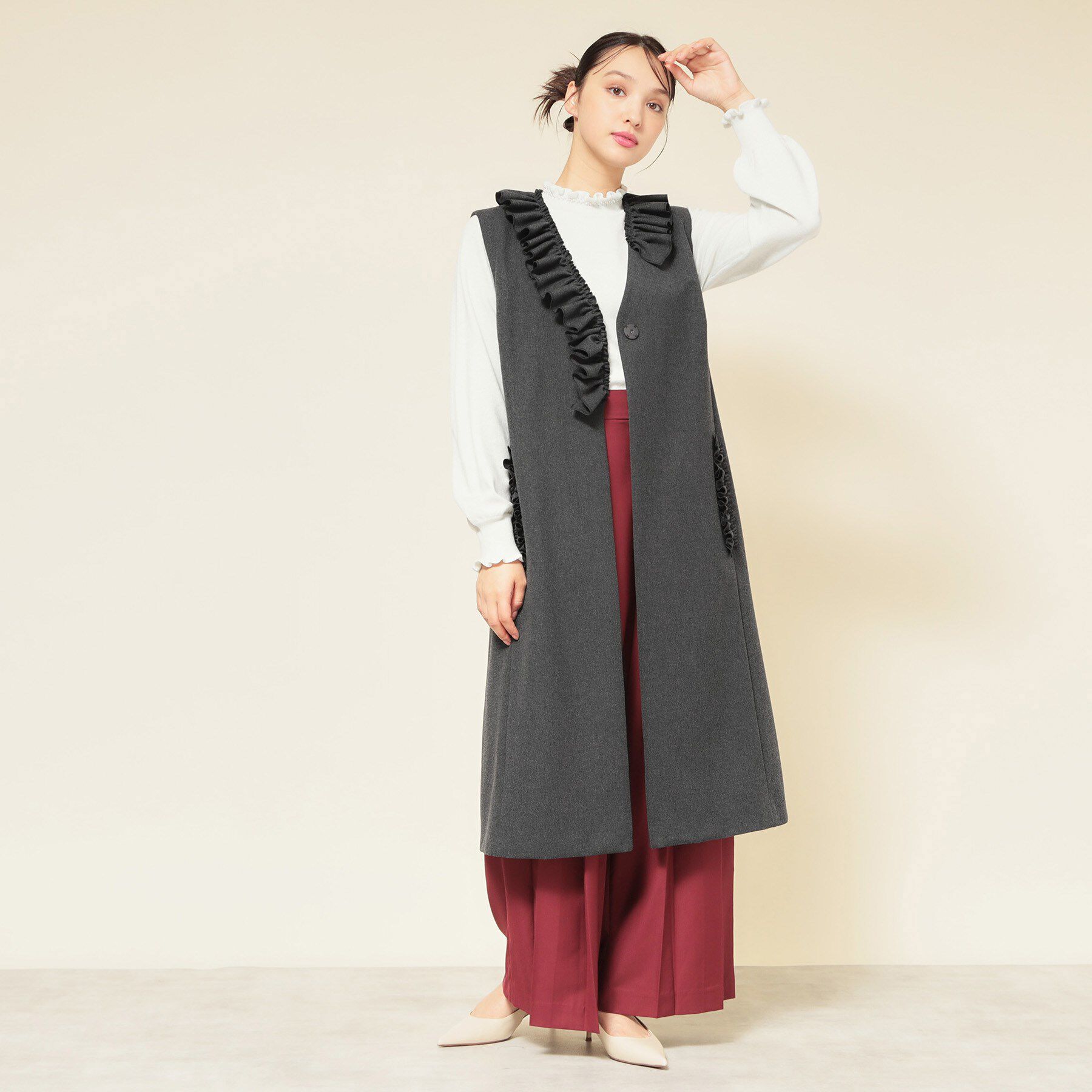 SunaUna「【COLLECTION LINE】フリルスリーブレスジレ」|ベスト・ジレ|