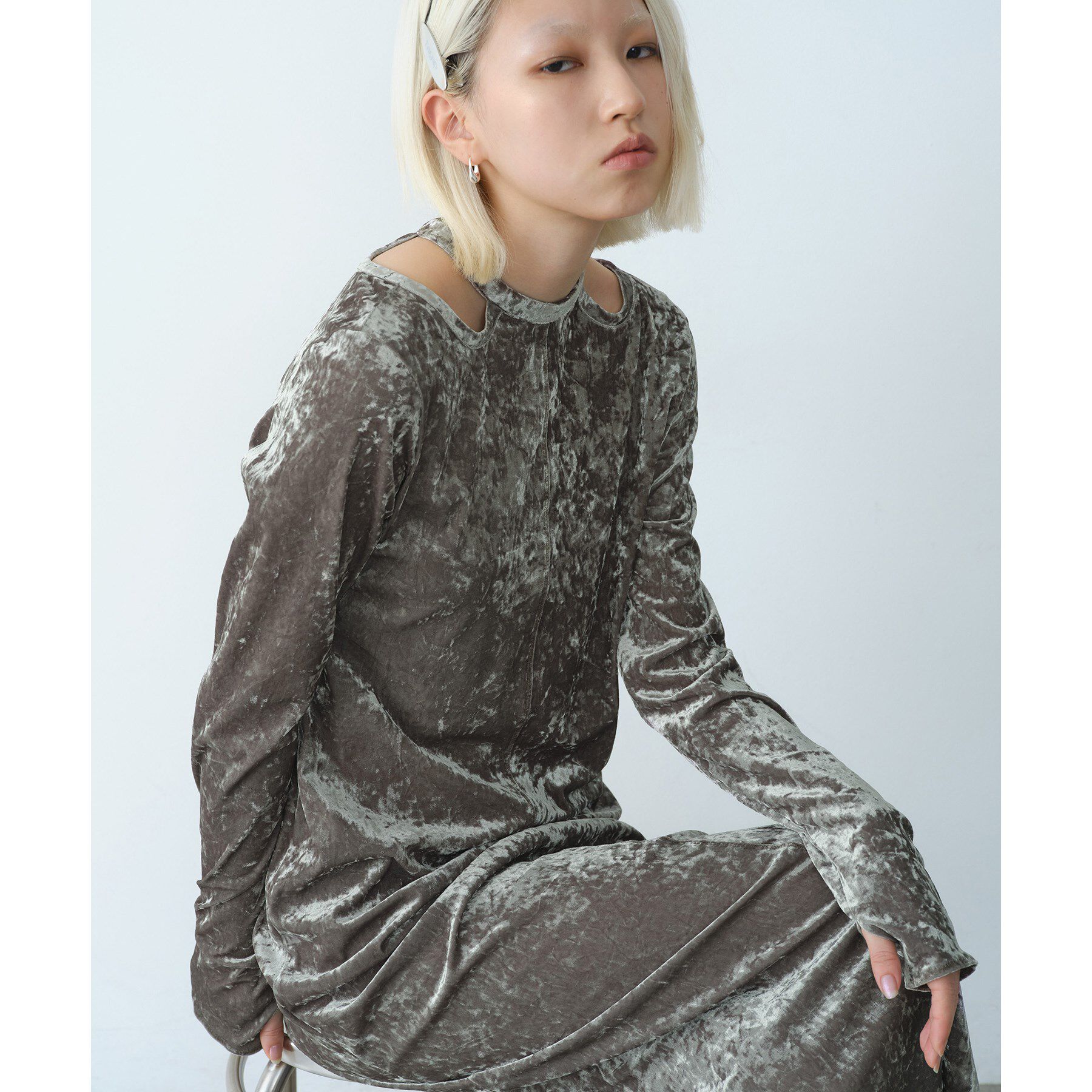 CODE A「【Re】neck point velour dress」|ワンピース|