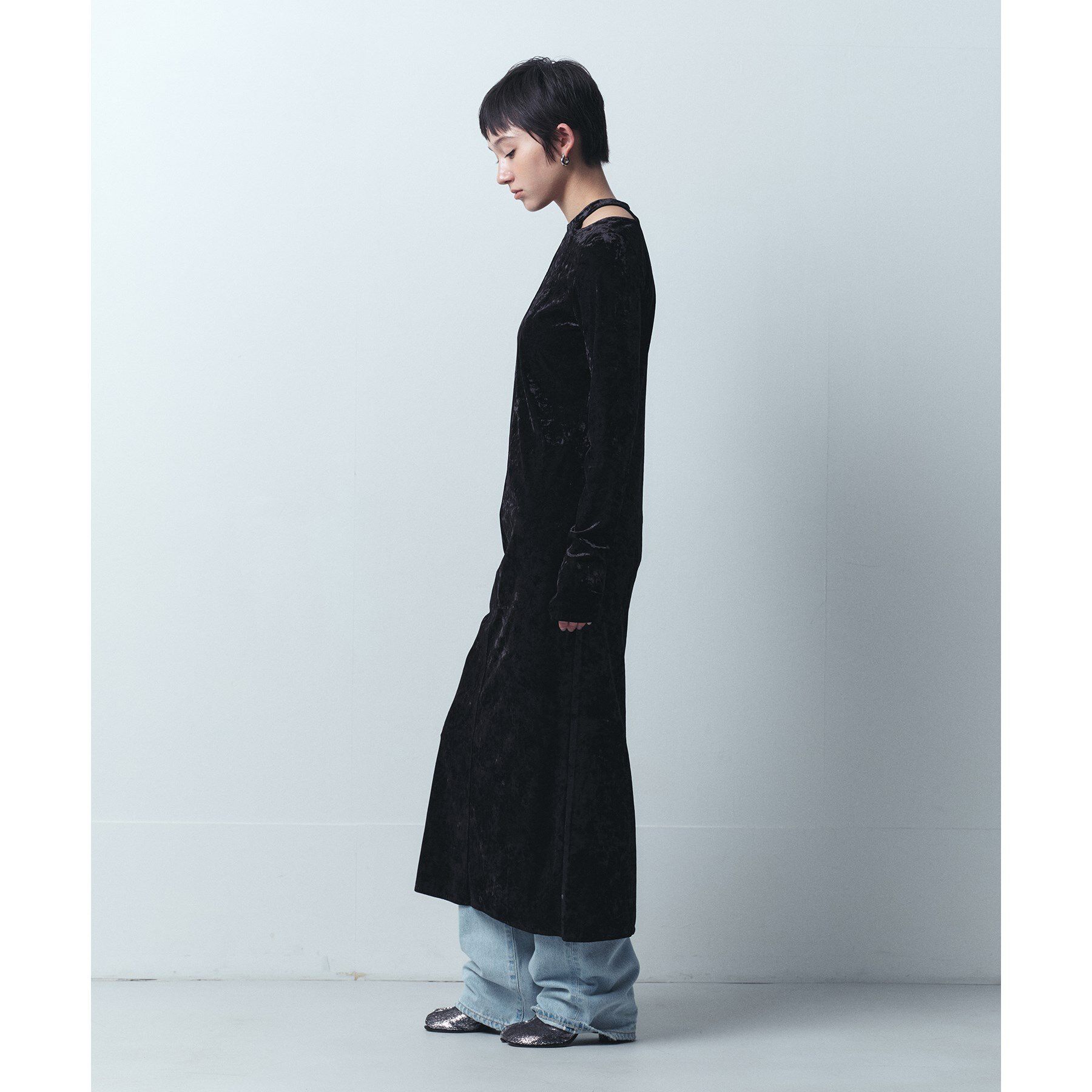 CODE A「【Re】neck point velour dress」|ワンピース|