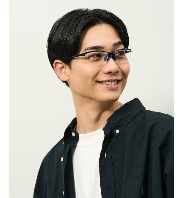  「スクエア型 メガネ｜スポーツ 運動用  軽量  ズレ落ち防止 伊達メガネ 度付き眼鏡  Zoff レンズ交換券付」|メガネ|ネイビー2