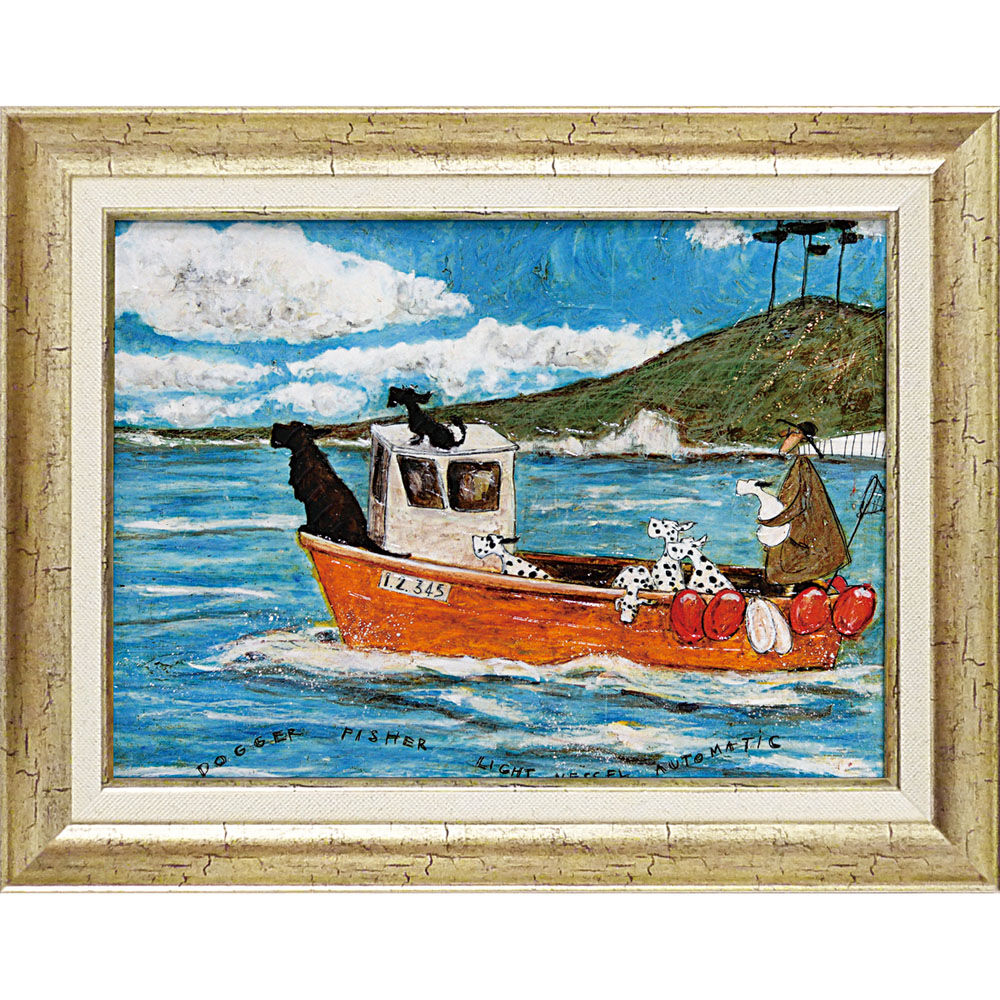 BACKYARD FAMILY「アートフレーム 通販 サムトフト 犬と釣り人と小さな船 壁掛けアート 絵画 壁飾り W48 x」|その他|ブルー3