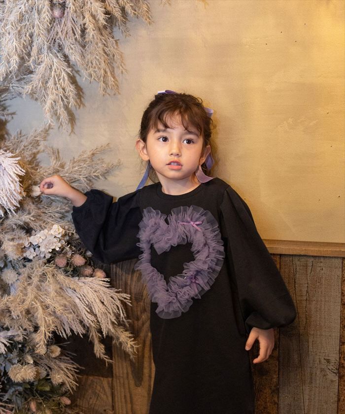 BACKYARD FAMILY「Rora ワンピース 通販 ムラサキ ハートワンピース 子供服 キッズワンピース 長袖 カジュアル」|その他|