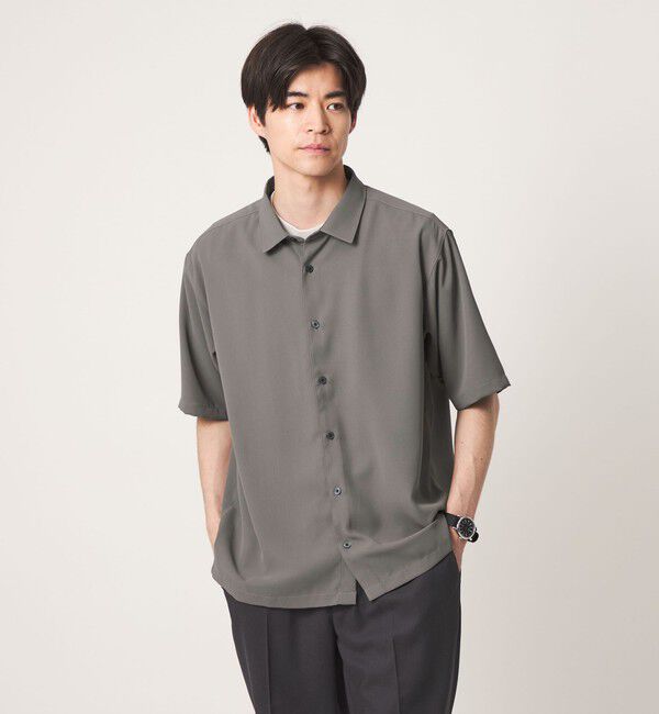 UNITED ARROWS green label relaxing「【WEB限定】JUST fit ソフトドレープ ボックスシルエット 半袖 シャツ」|シャツ・ブラウス|DK.GRAY